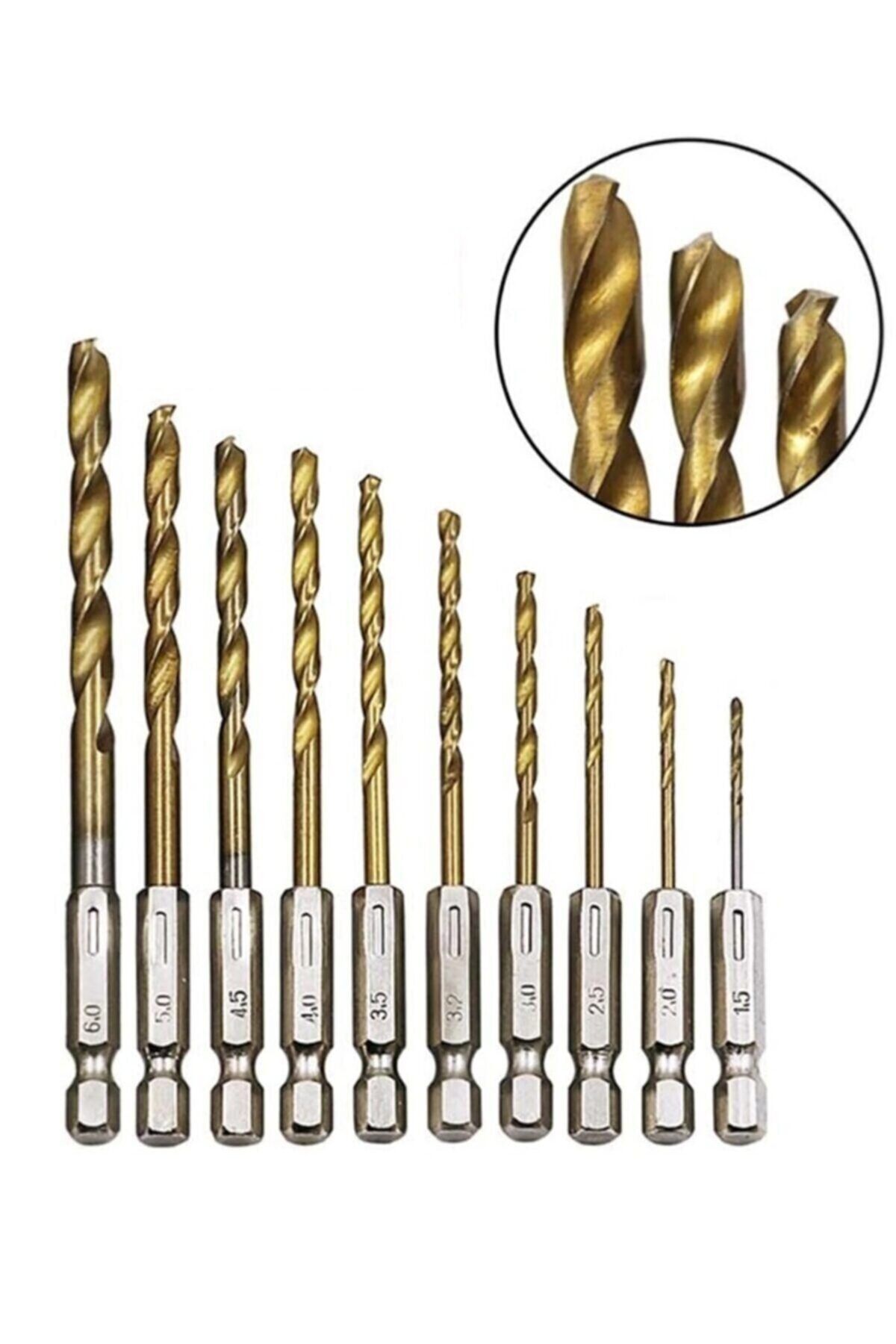 COMBAT Hss Çelik Titanyum Kaplı Matkap Uç Seti 10 Parça Altıgen Saplı 1/4 Hex Ahşap Metal Uç Takımı