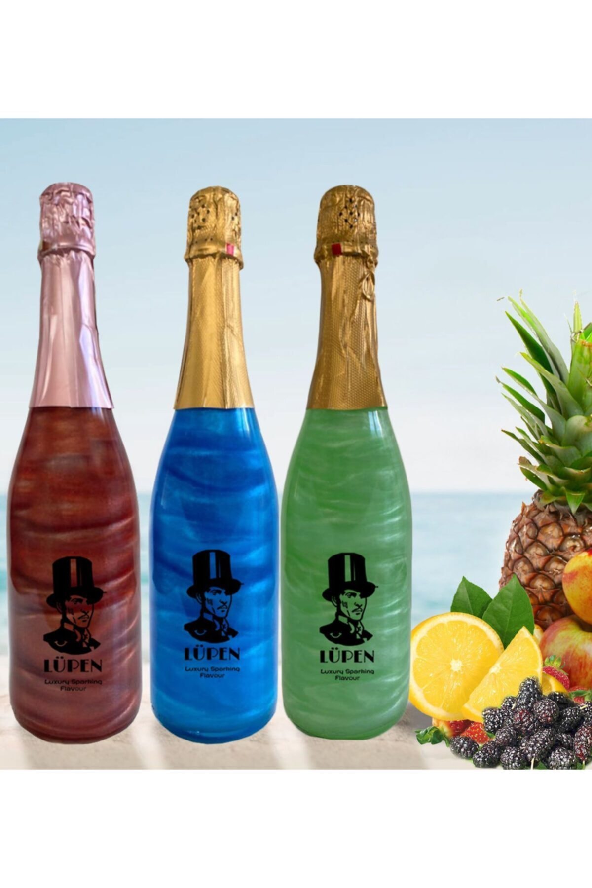 Lüpen Simli Tropik Meyve Nane Limon Karadut Aromalı Gazlı İçecek 3 Adet
