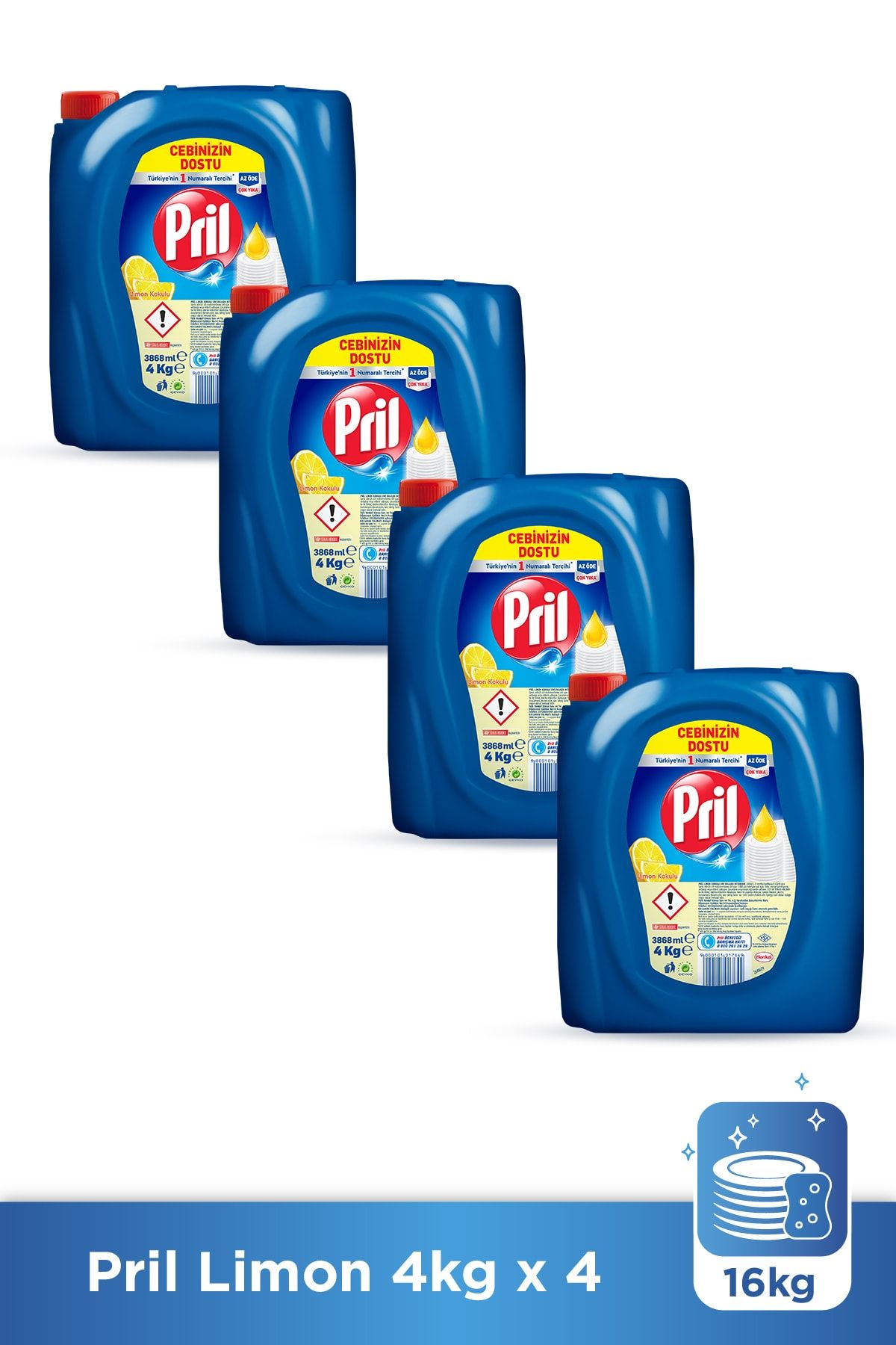 Pril Elde Yıkama Sıvı Bulaşık Deterjanı 4 x 4kg Limon (16kg)