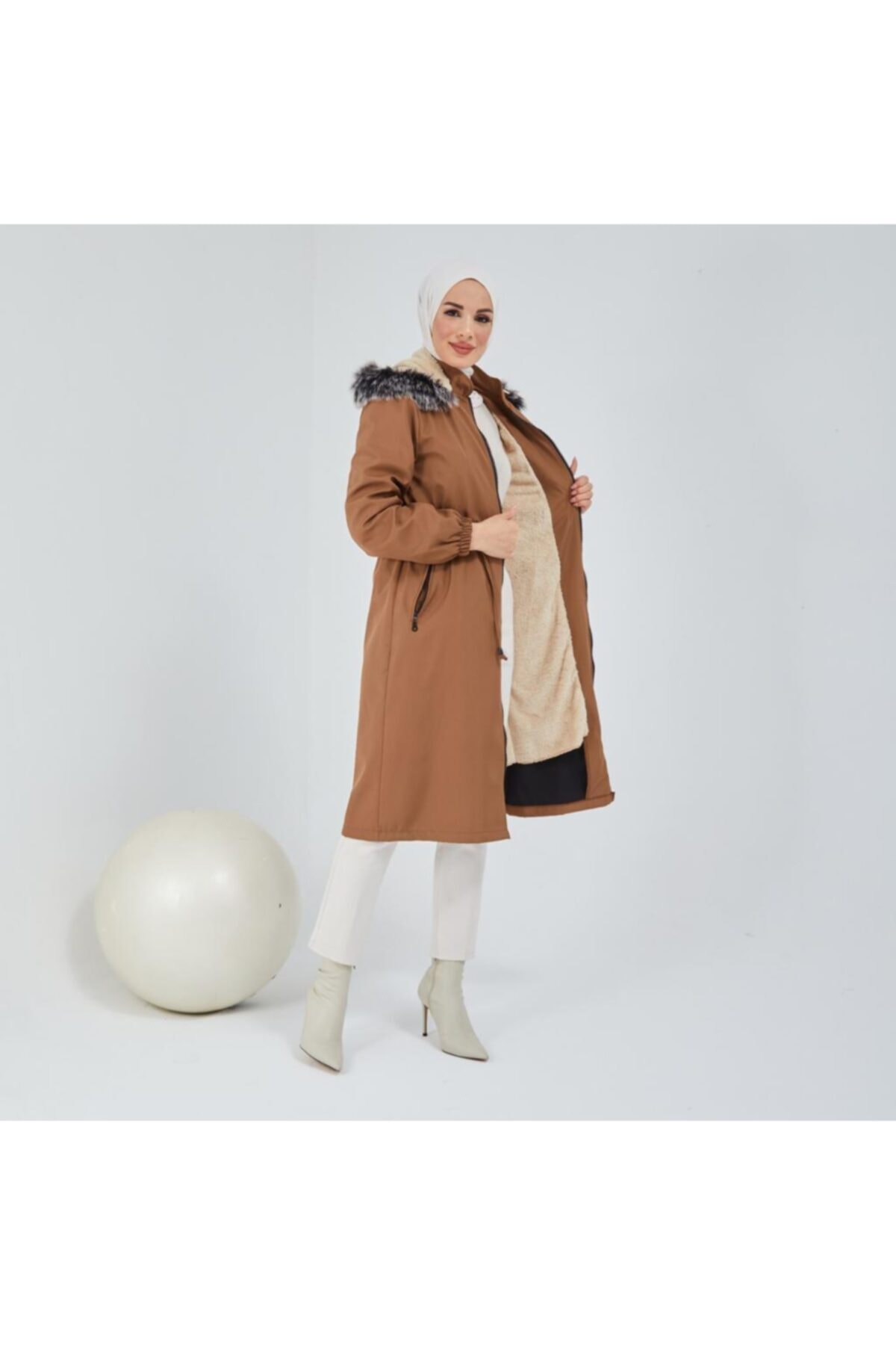 RANA exclusive Kadın Taba Kapüşonlu Içi Kürk Detaylı Parka