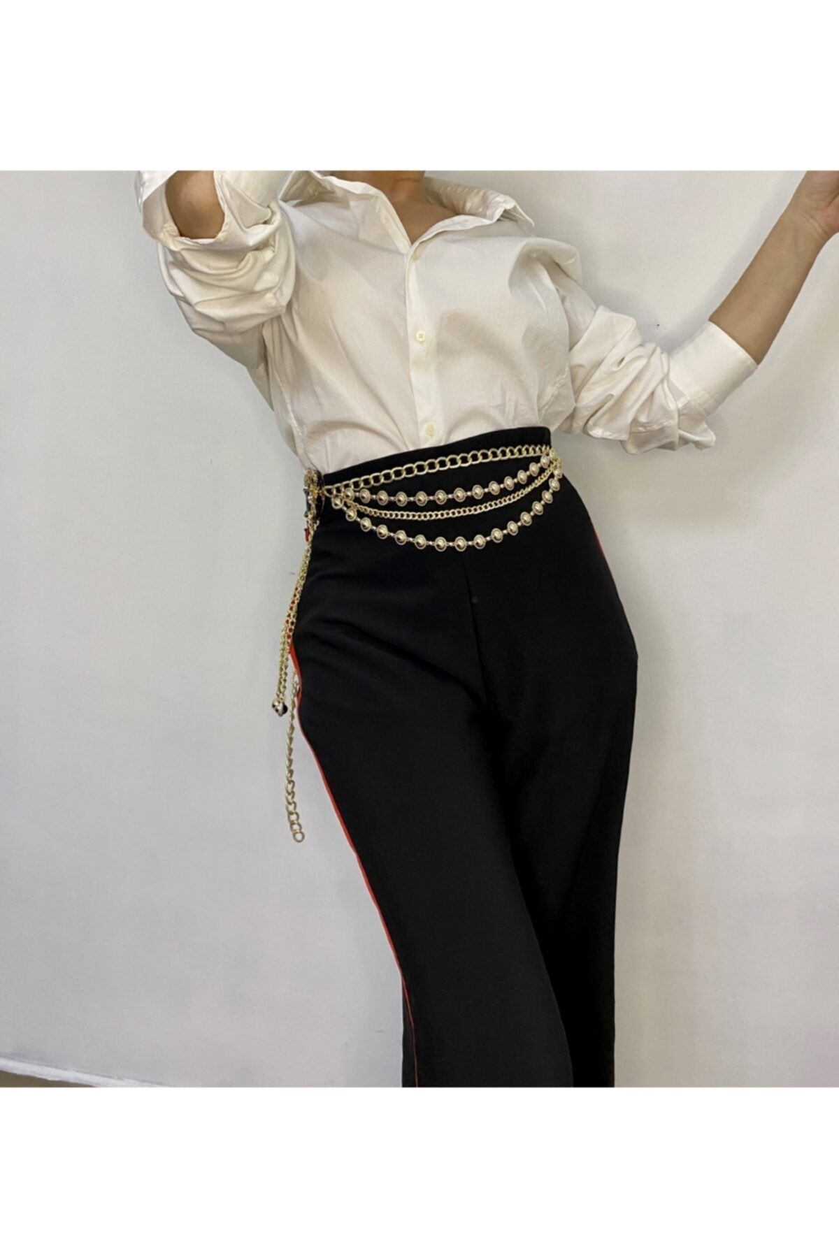Maiden moda Kadın Altın Renk Çiçek Aksesuarlı Zincirli Zincir Kemer