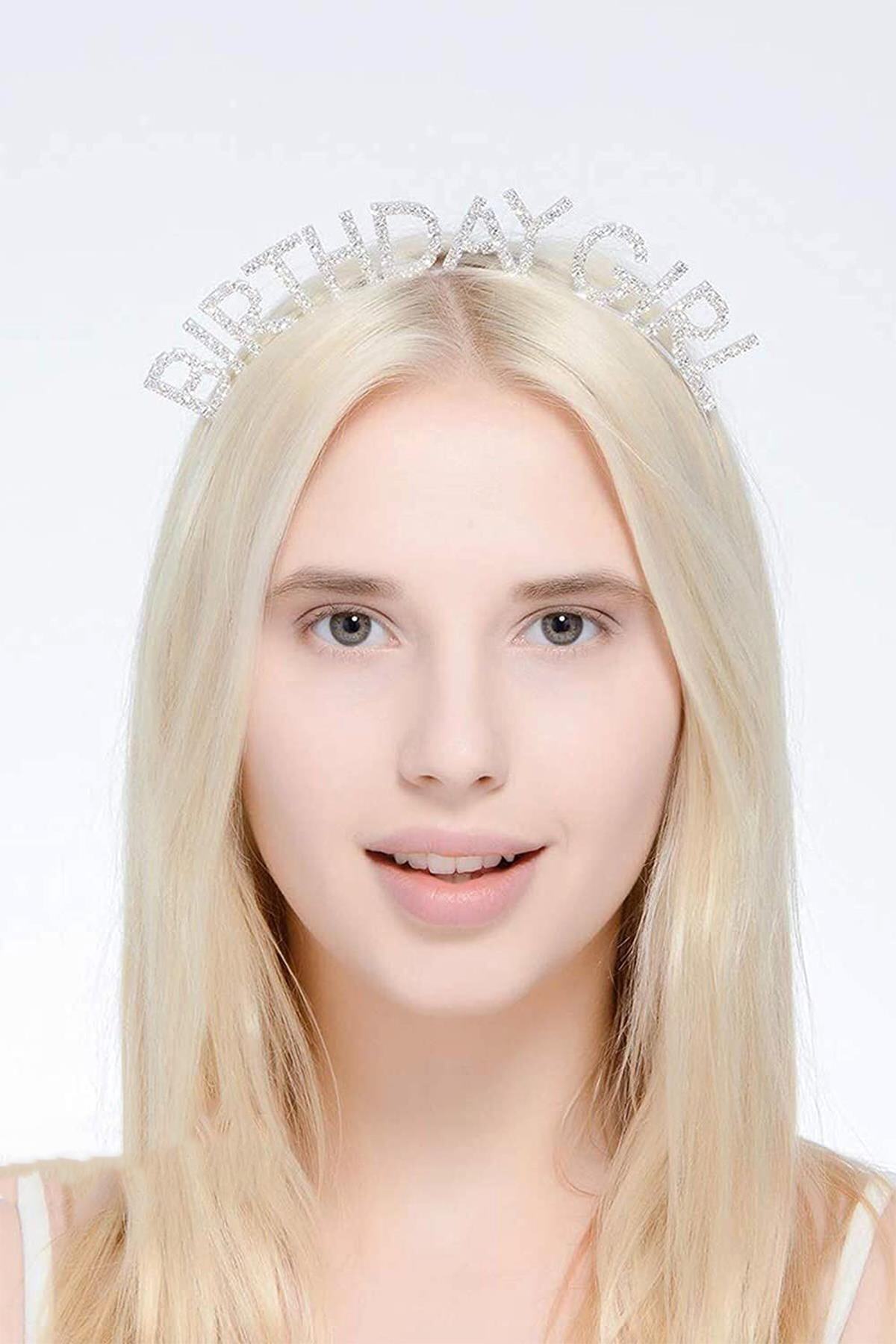 BAHELS Kadın Gümüş Kristal Taşlı Birthday Girl Taç