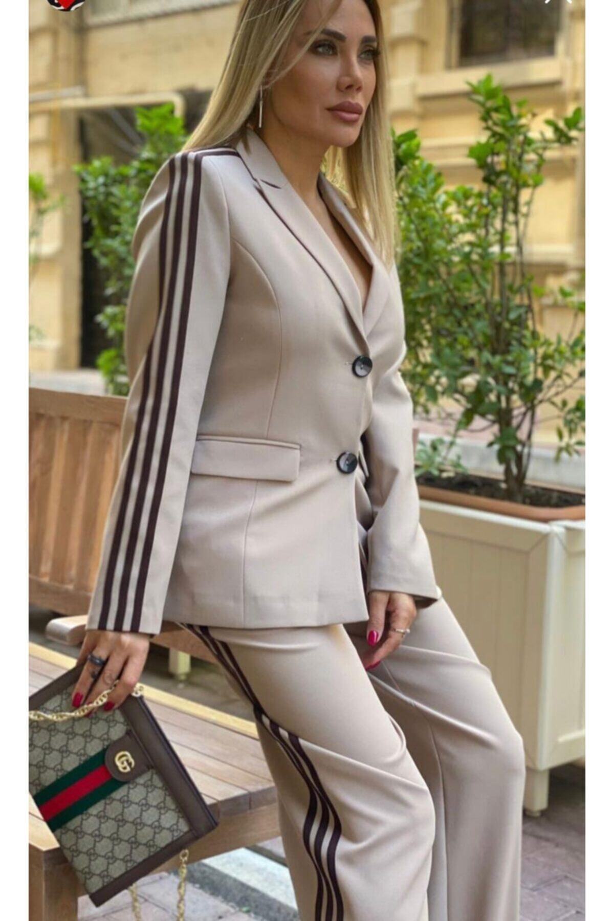 Rohan Kadın Şeritli Double Pantolonlu Takım