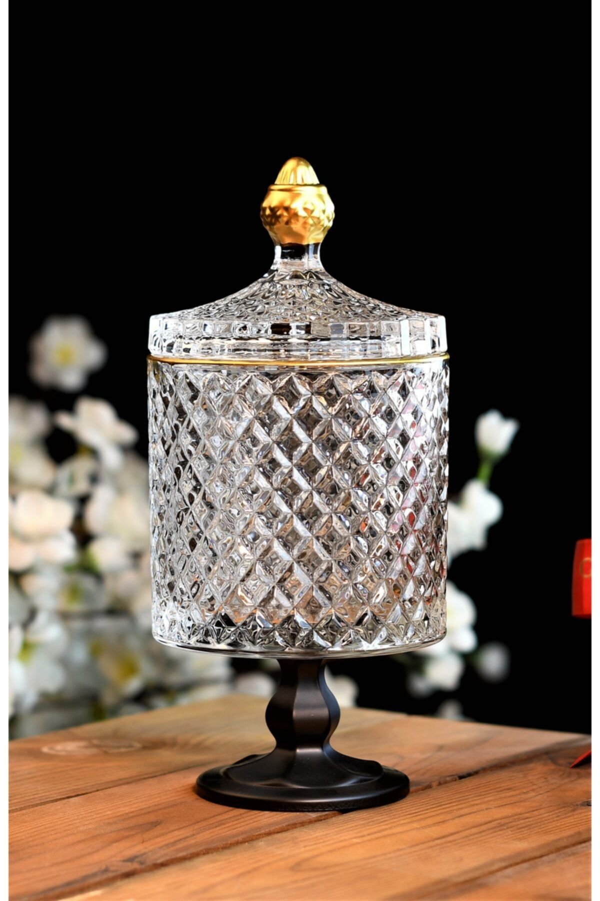 Wow Home Art - Gold-black Cam Kapaklı Şekerlik - Baharatlık - Kavanoz - Mumluk - Sunumluk