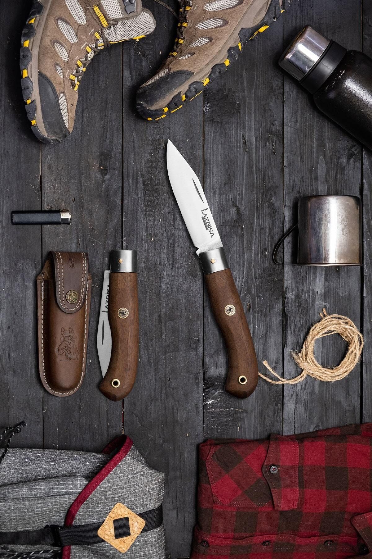 LAZBİSA El Yapımı Outdoor Çakı Kamp Bıçağı Kılıf Hediyeli