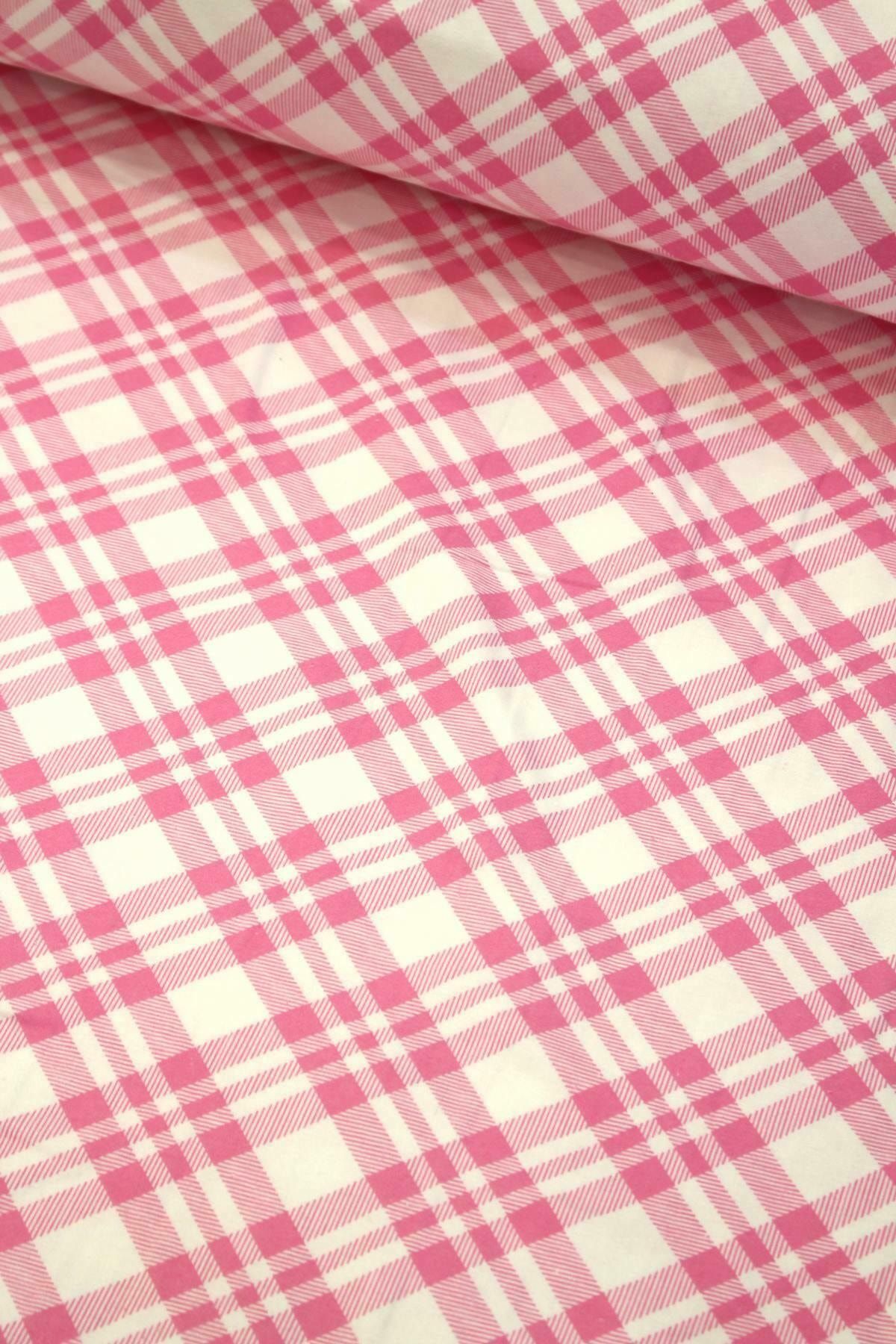 Zorlu Tekstil Pembe Ekose Pazen Flanel Kumaş
