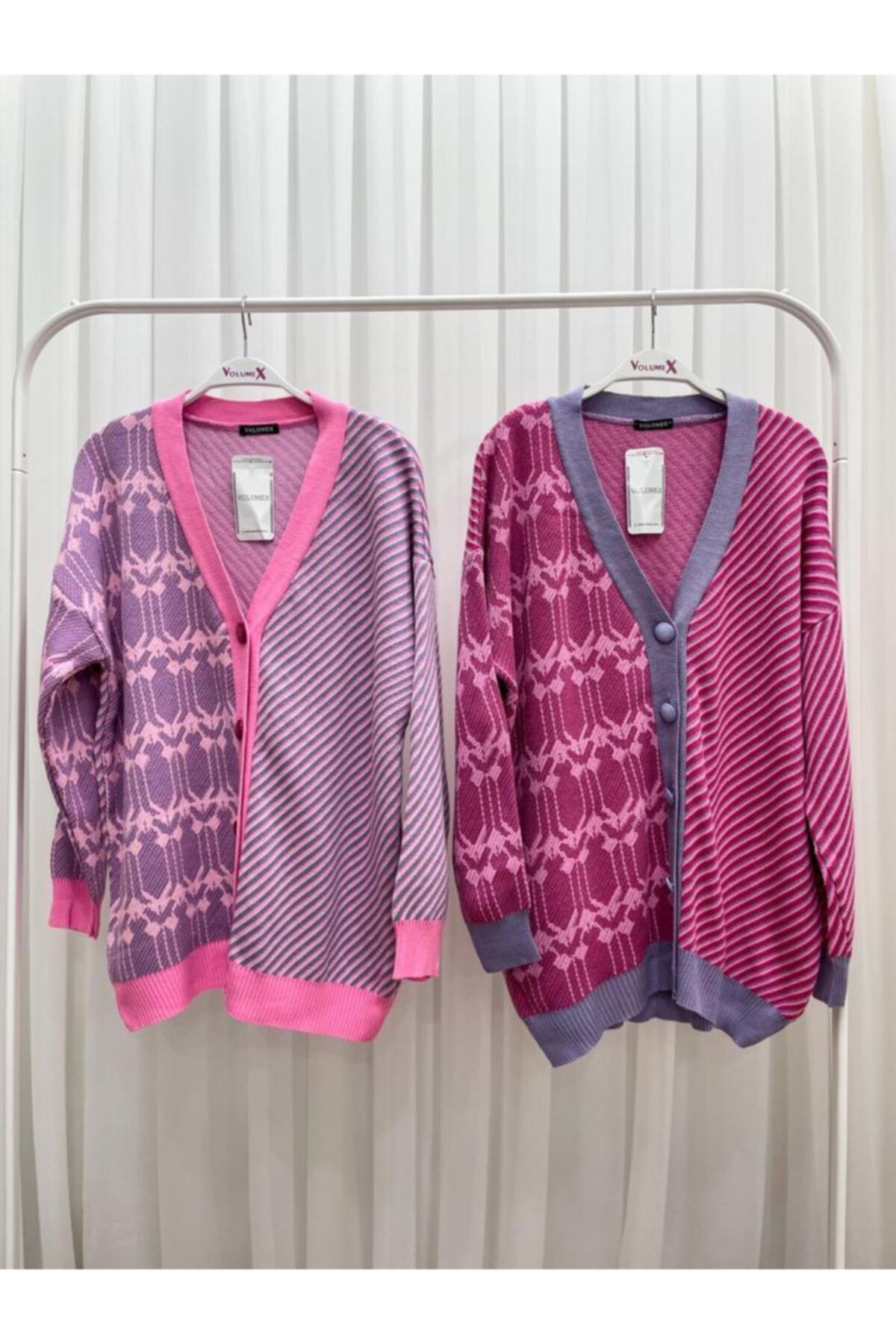 Volumex Pembe Kadın Oversize Triko Hırka