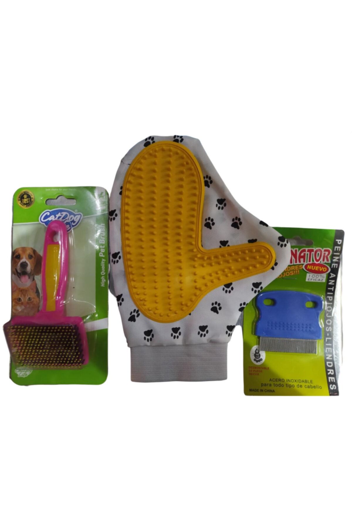 Catlife Pet-avm Kedi Köpek Tüy Toplama Seti Eldiven, Pire Kontrol Tarağı, Saplı Plastik Uçlu Tarak