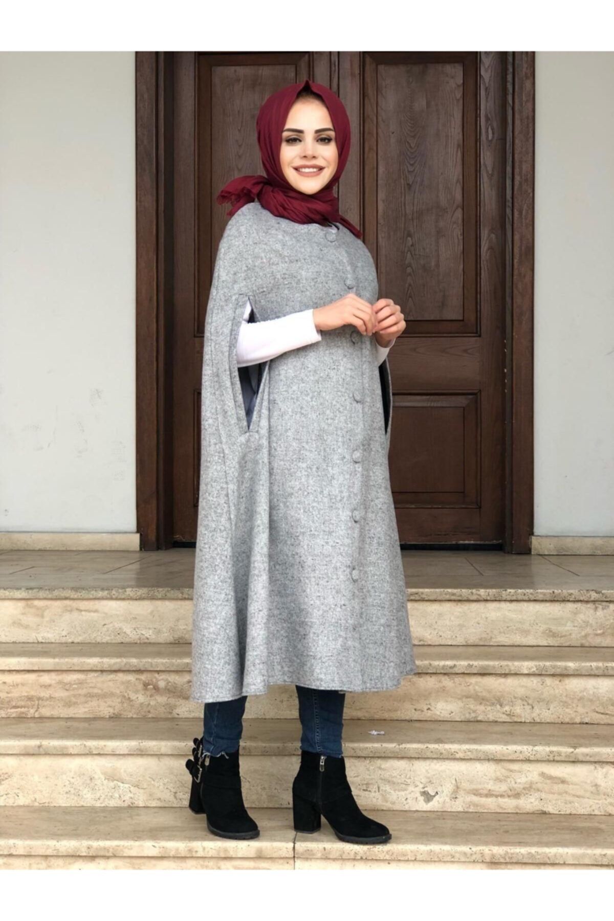 TAYHAN Kadın Tesettür Keçe Kumaş Panço