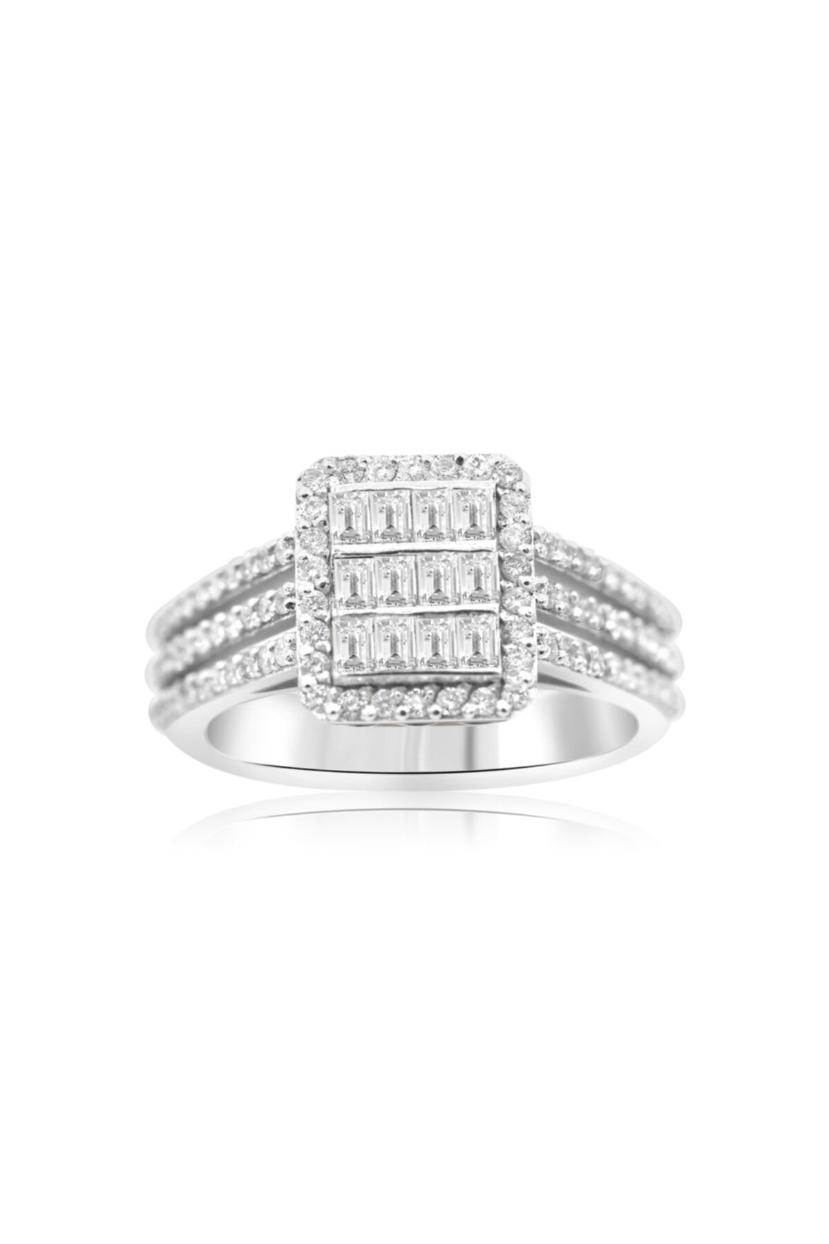 Smyrna Jewelry 14k Özel Tasarım Üç Bantlı Baget Pırlanta Yüzük