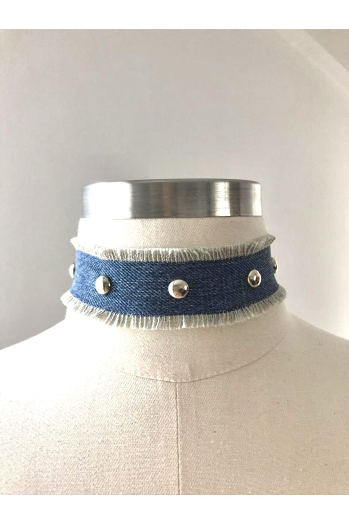HALHALMILL Kot Kumaş Metal Zımba Boyu Ayarlanabilir Trend Choker Kolye