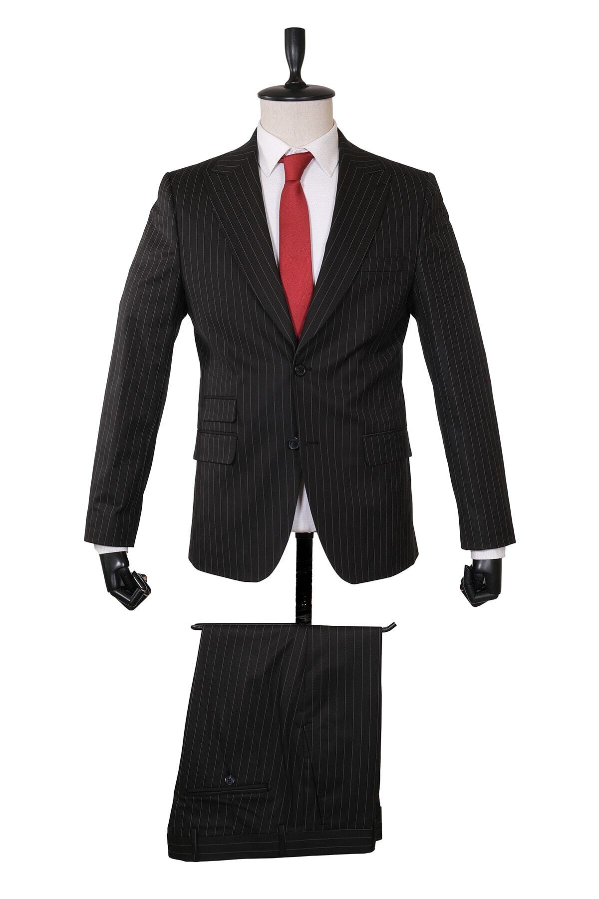 İmza Çizgili Desen Slim Fit Takım