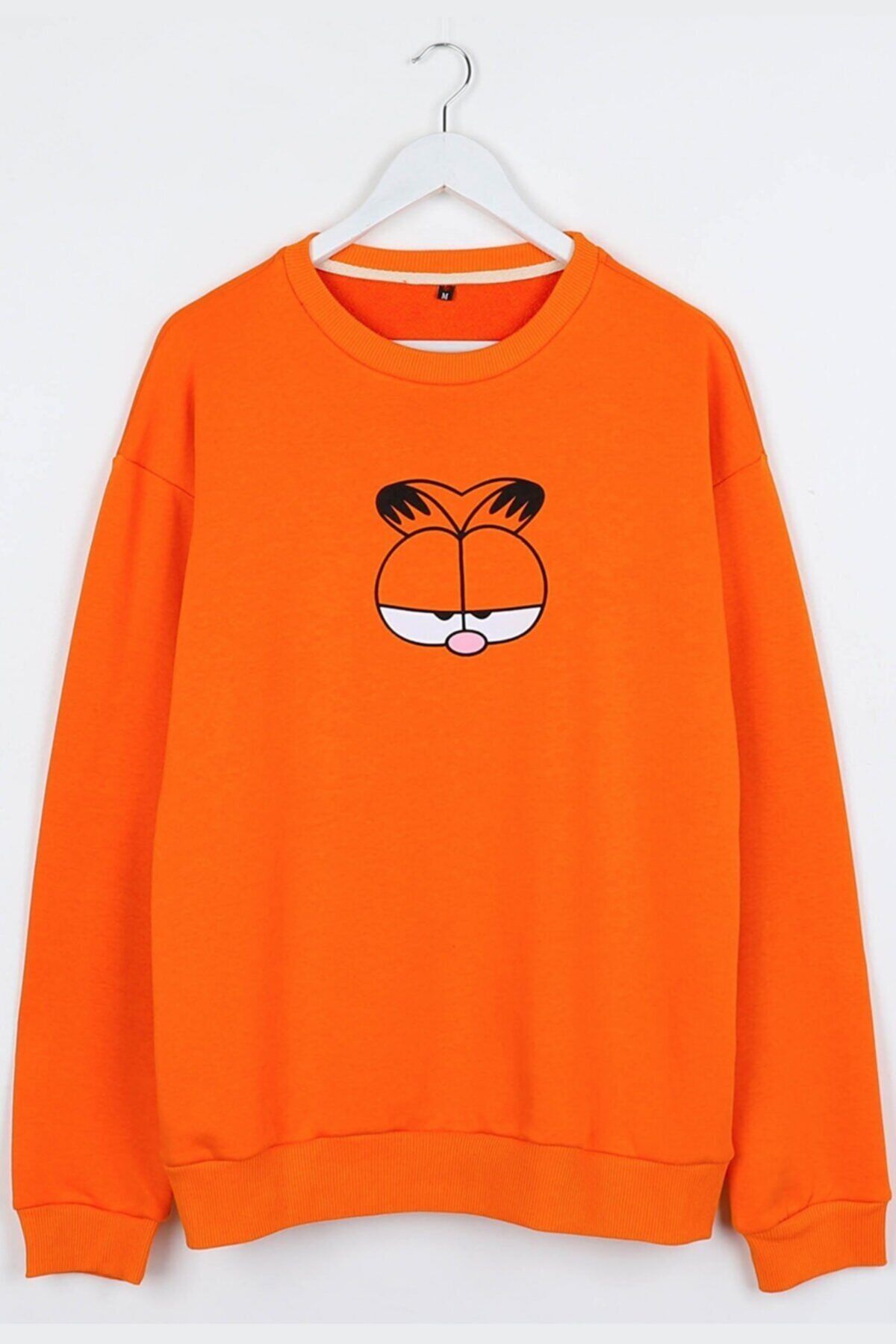 LEDRESS Kedi Baskılı Oversize Turuncu Unisex Sweatshirt 443544ld