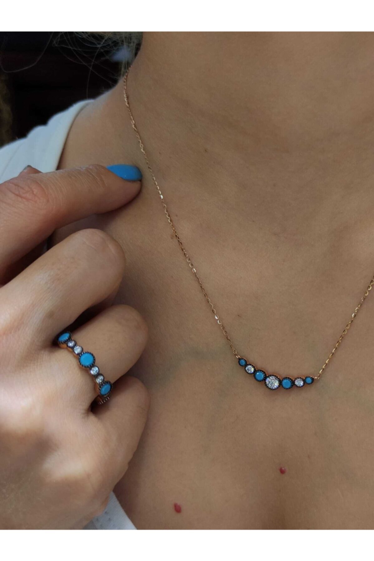 EDİP KUYUMCULUK Mavi Taşlı Set