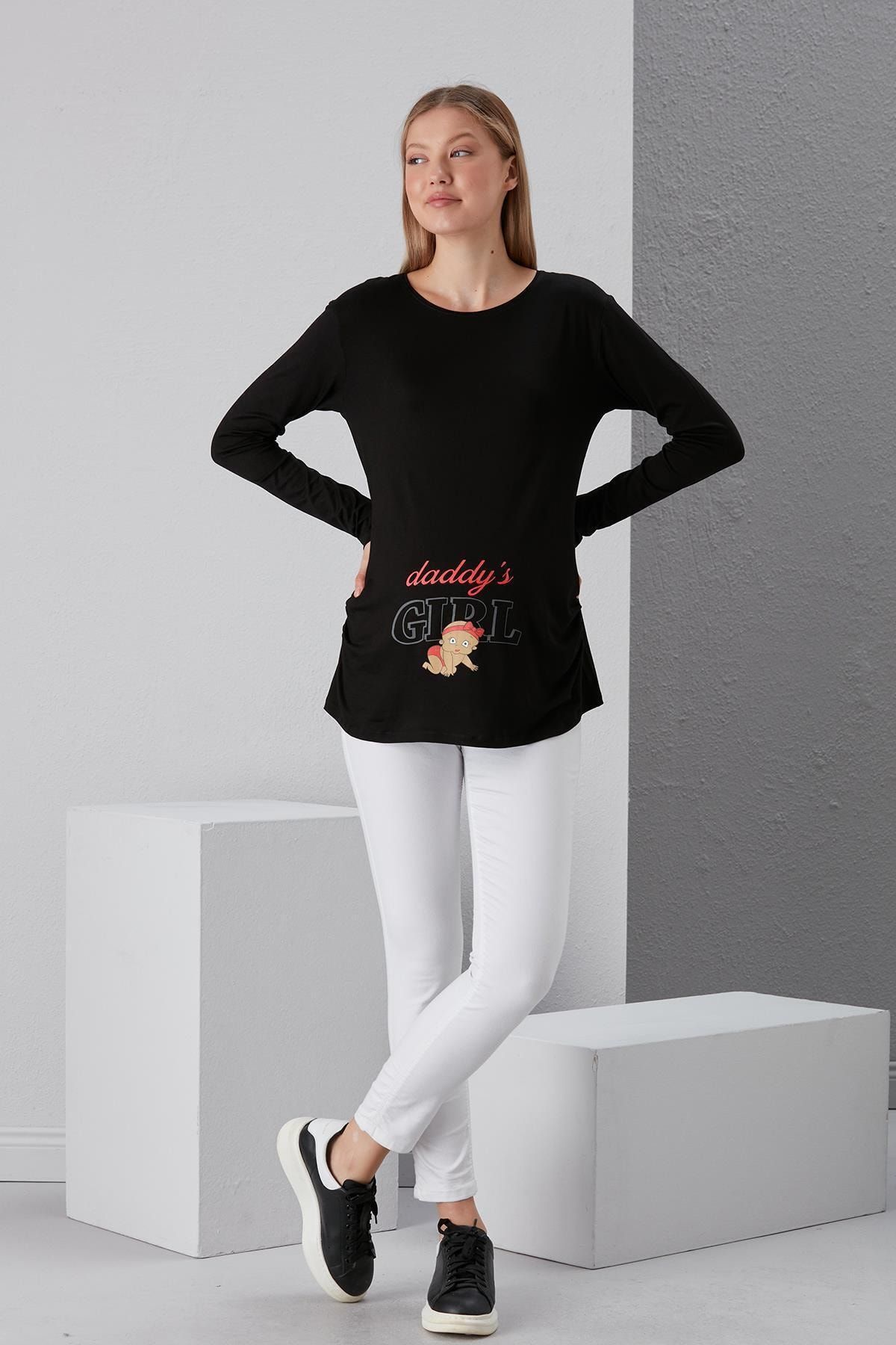 Işşıl 4497-viskon Babasının Kızı U Kol Hamile T-shirt