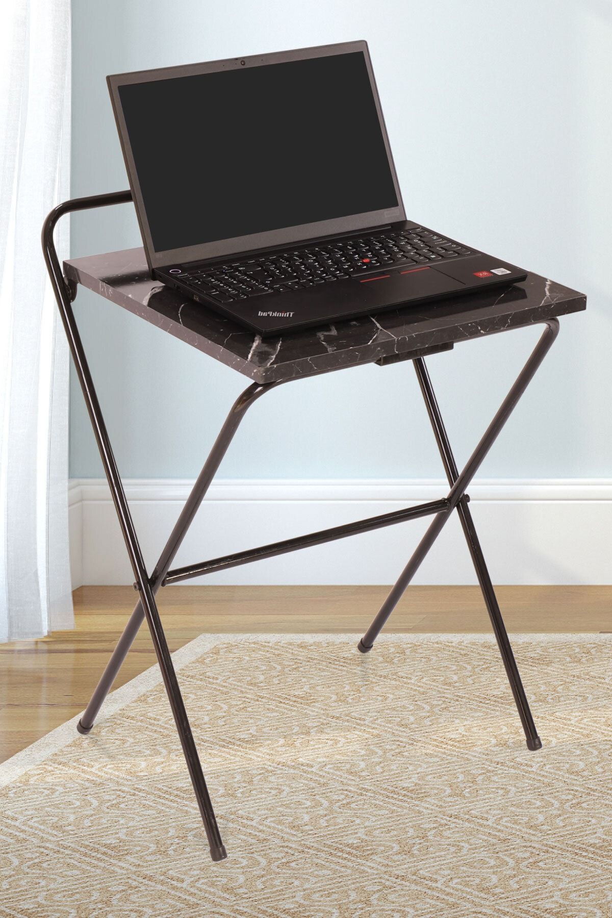 İronika Katlanır Laptop Sehpası Masası Siyah Mermer Desen