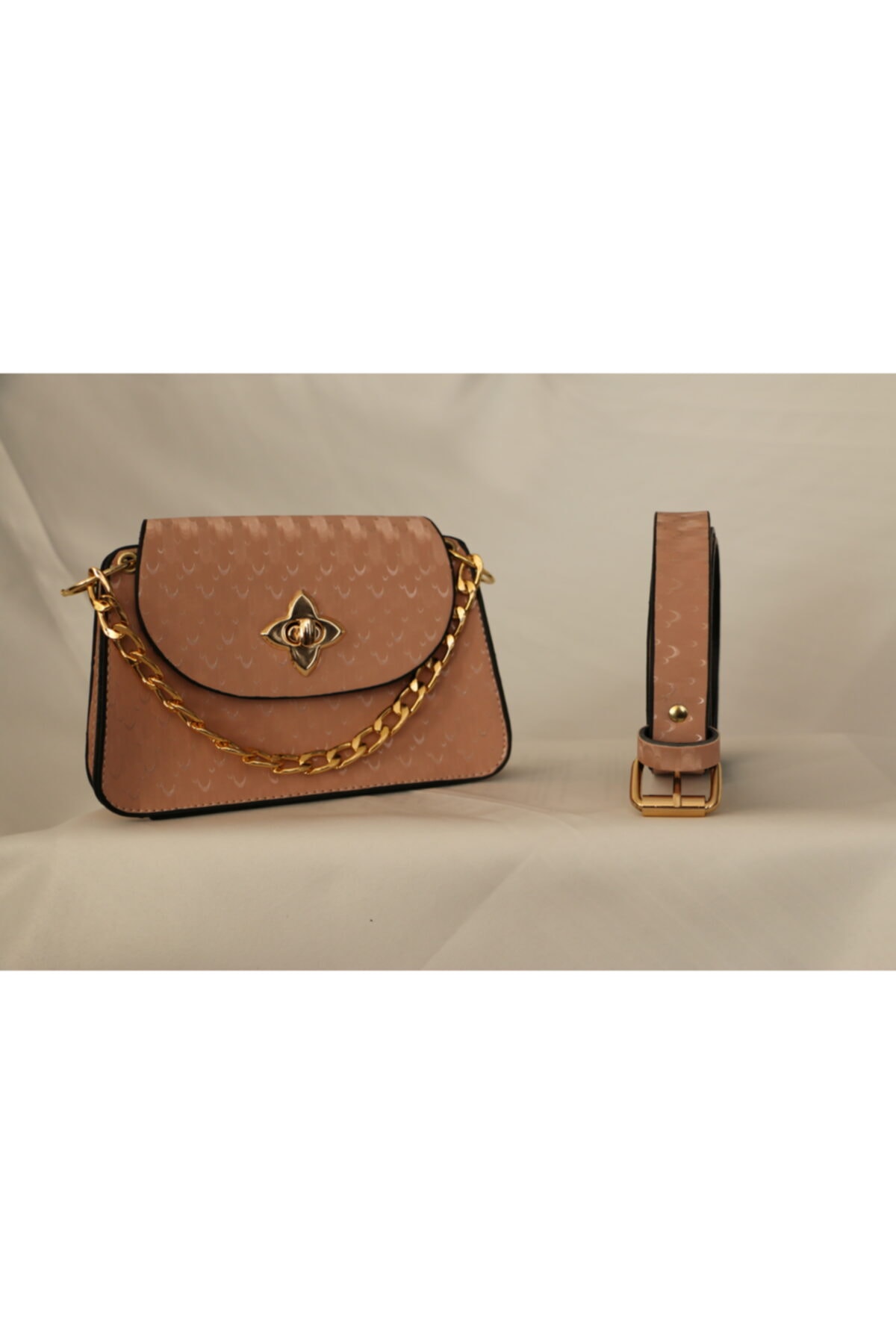modakervanı Kadın Kemerli Bel Ve El Çantası Pudra