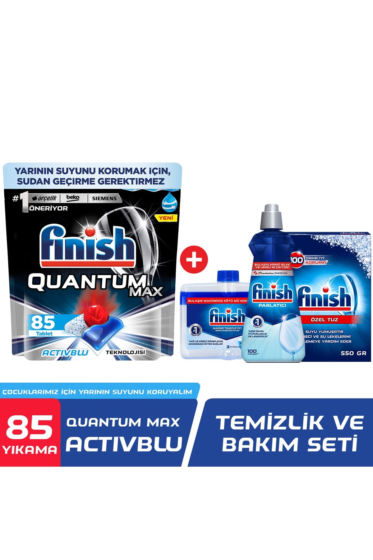 Finish Quantum Max 85 Bulaşık Deterjanı Tableti + Temizlik ve Bakım Seti