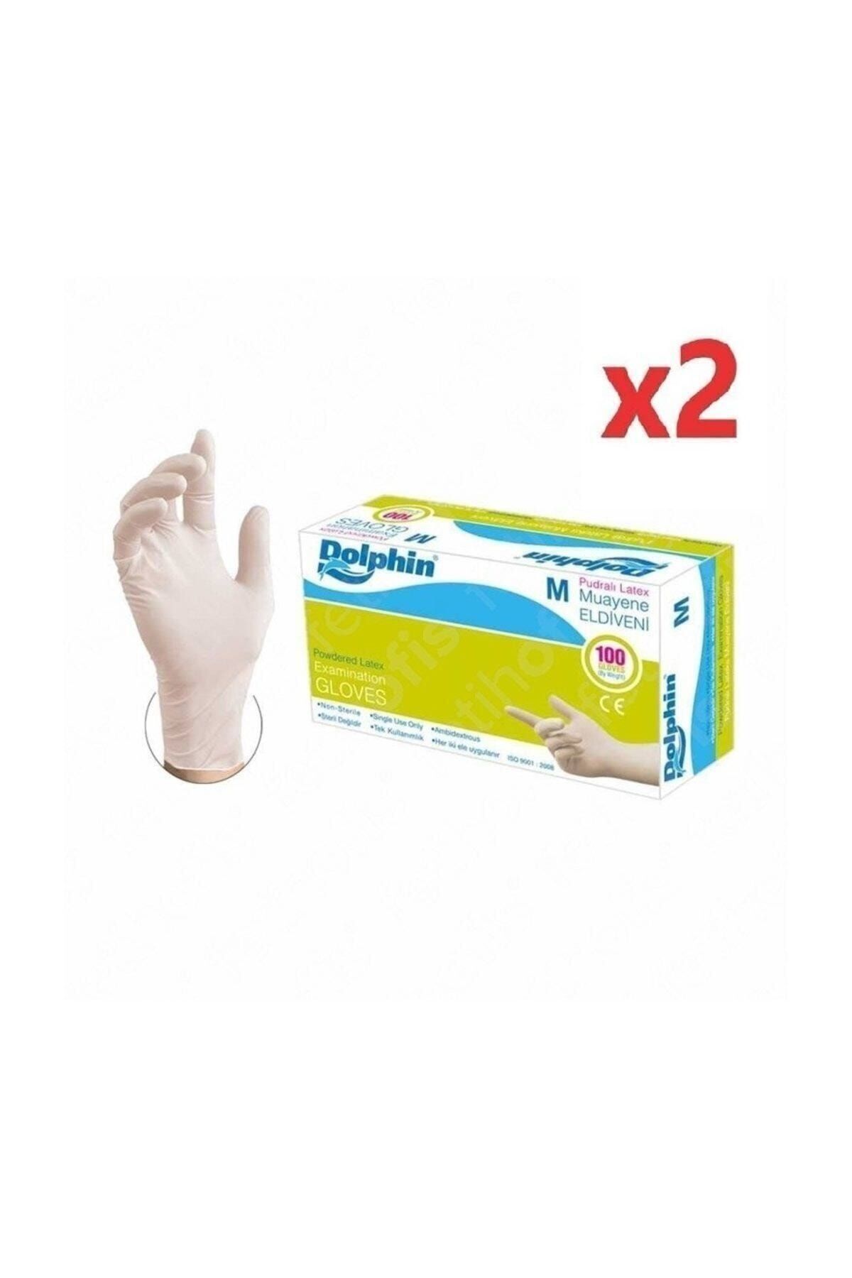 Dolphin Pudralı Lateks Muayene Eldiveni 2x100 Lü Paket :200 Adet(MEDIUM)