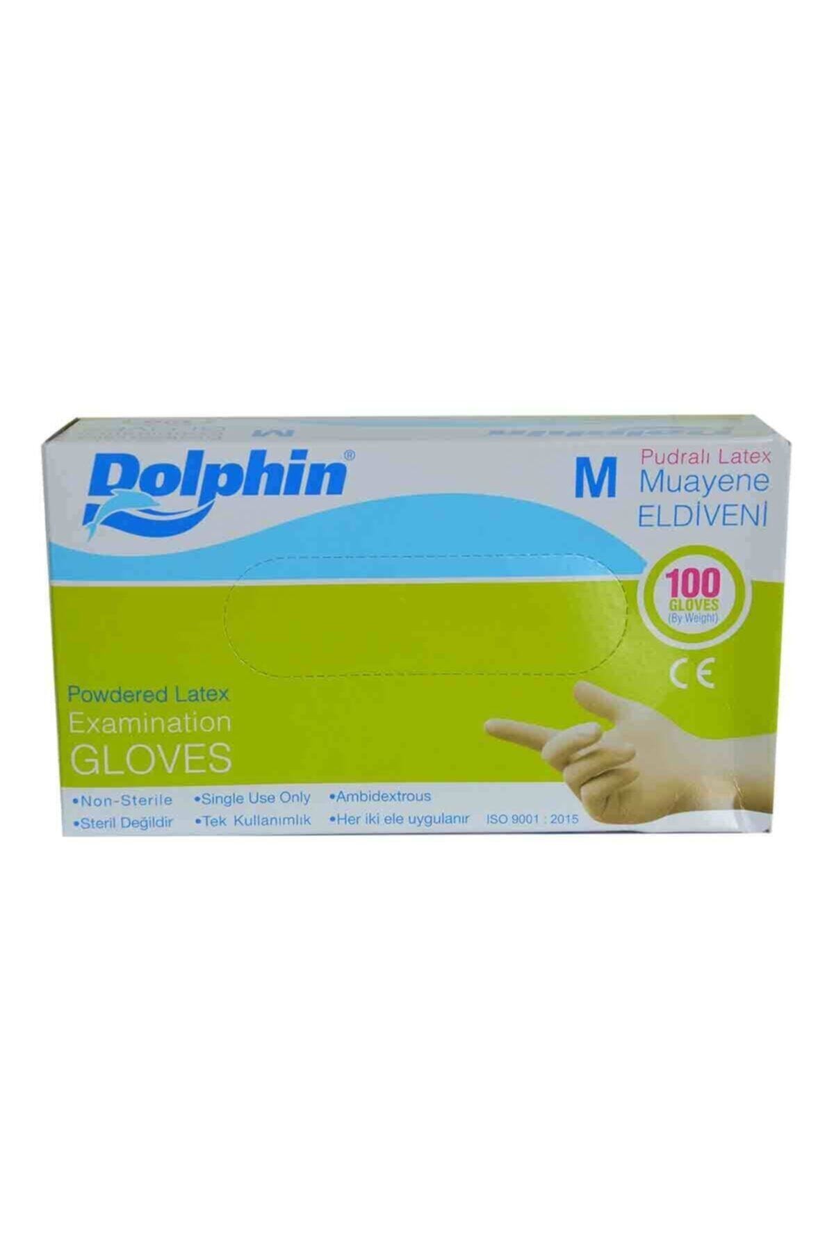 Dolphin Pudralı Beyaz Latex Eldiven Orta Boy (M) 100 Lü Paket