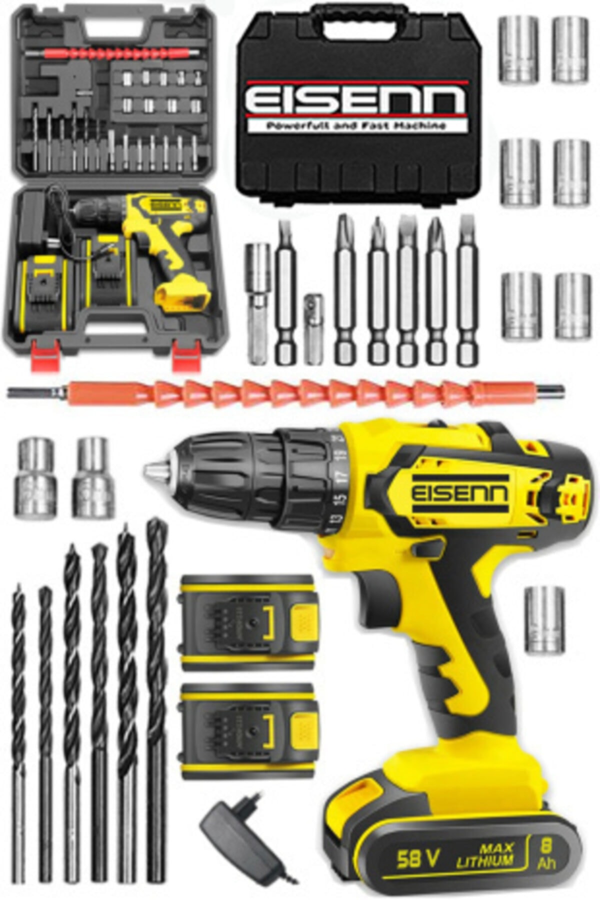 Eisenn Germany Tecnology G-tech 58 V 8 Ah Çift Bakır Sargı Akülü Vidalama Matkap Yardımc Set Hediye