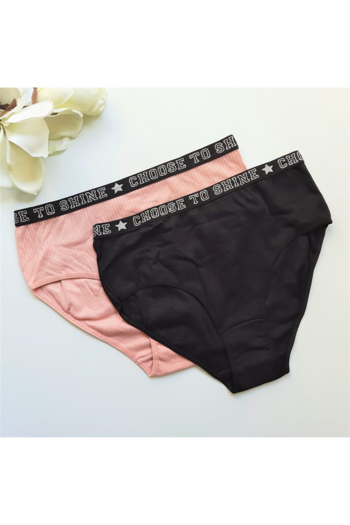 mnttlingerie Beli Lastikli Toparlayıcı Yüksek Bel Kadın Külot Pembe Ve Siyah Renk 2'li Paket