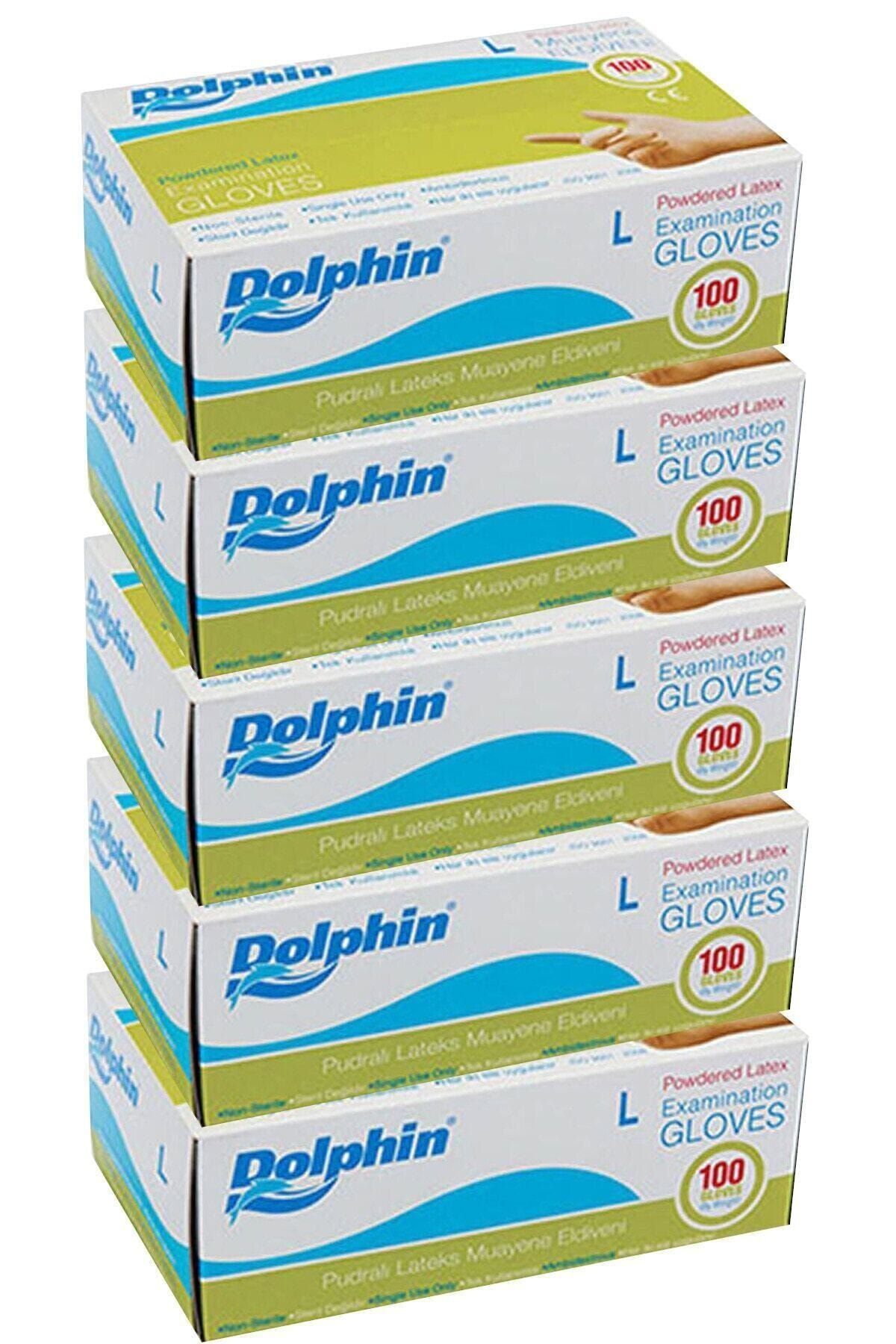 Dolphin Lateks Eldiven 5 Paket Lateks Pudralı Muayene Eldiveni