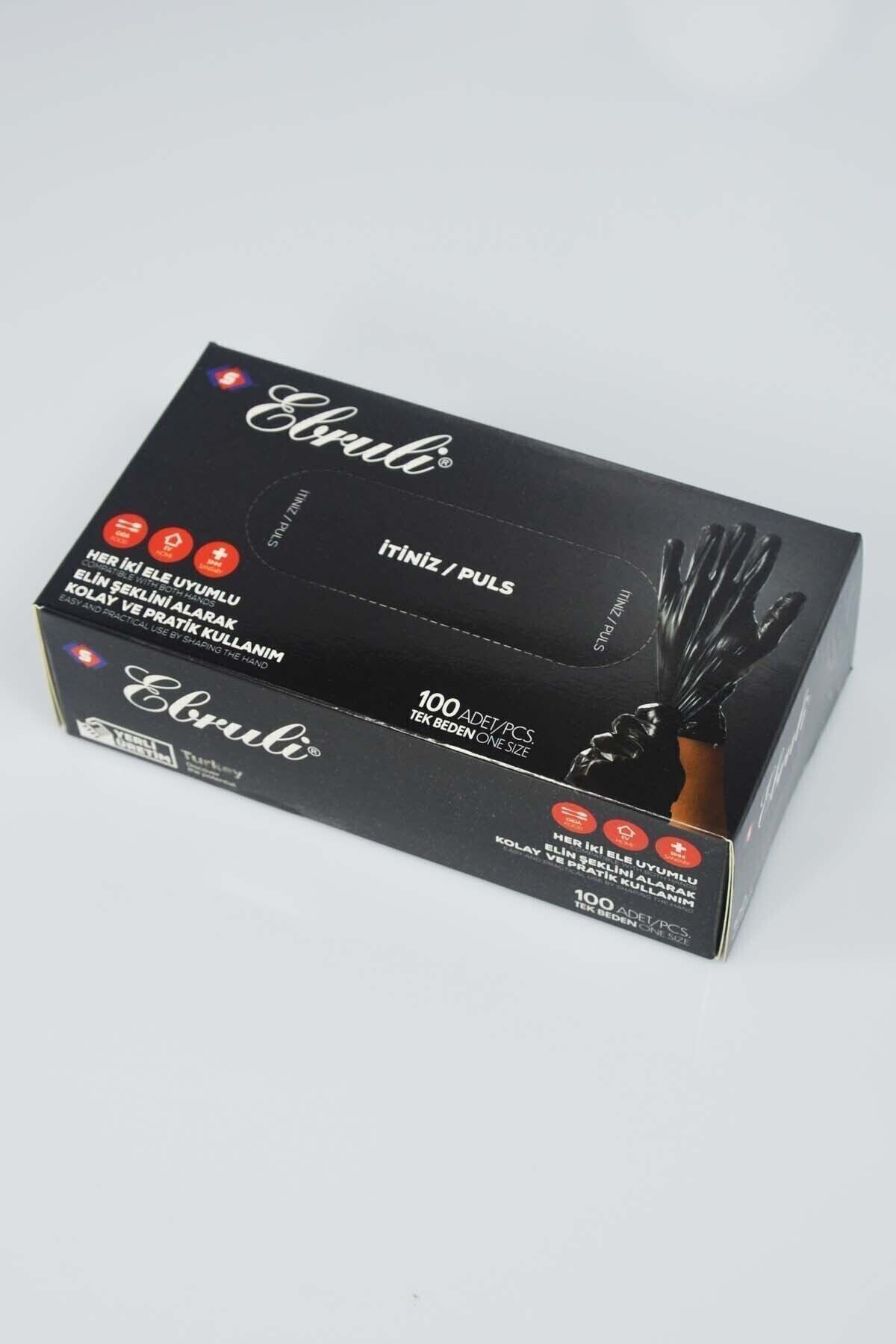 Ebruli Hibrit Eldiven Tek Kullanımlık Siyah 100 Lü 5 Kutu