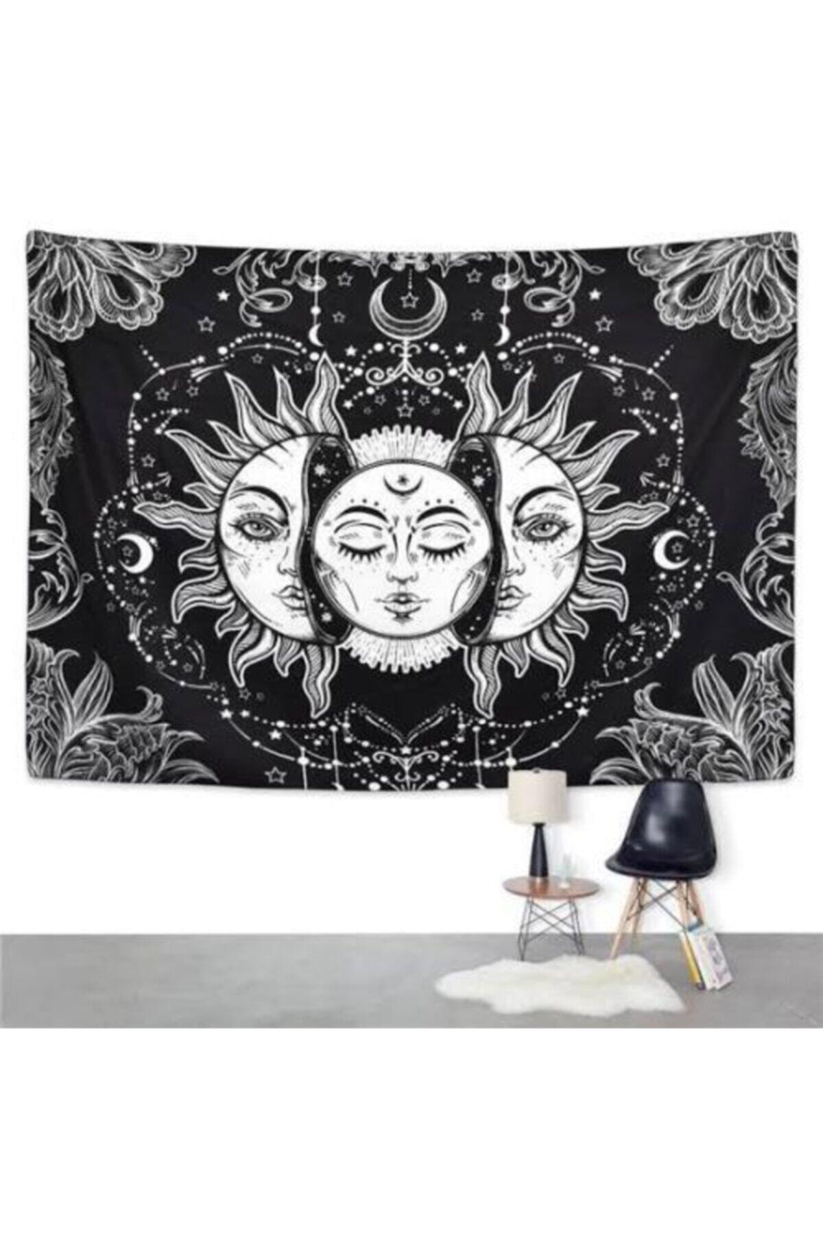 Duvar Tasarım Güneş Duvara Asılı Bohem Mandala Goblen Siyah Ve Beyaz Duvar Sanat Yoga Mat Ev Dekorasyon 150x110cm