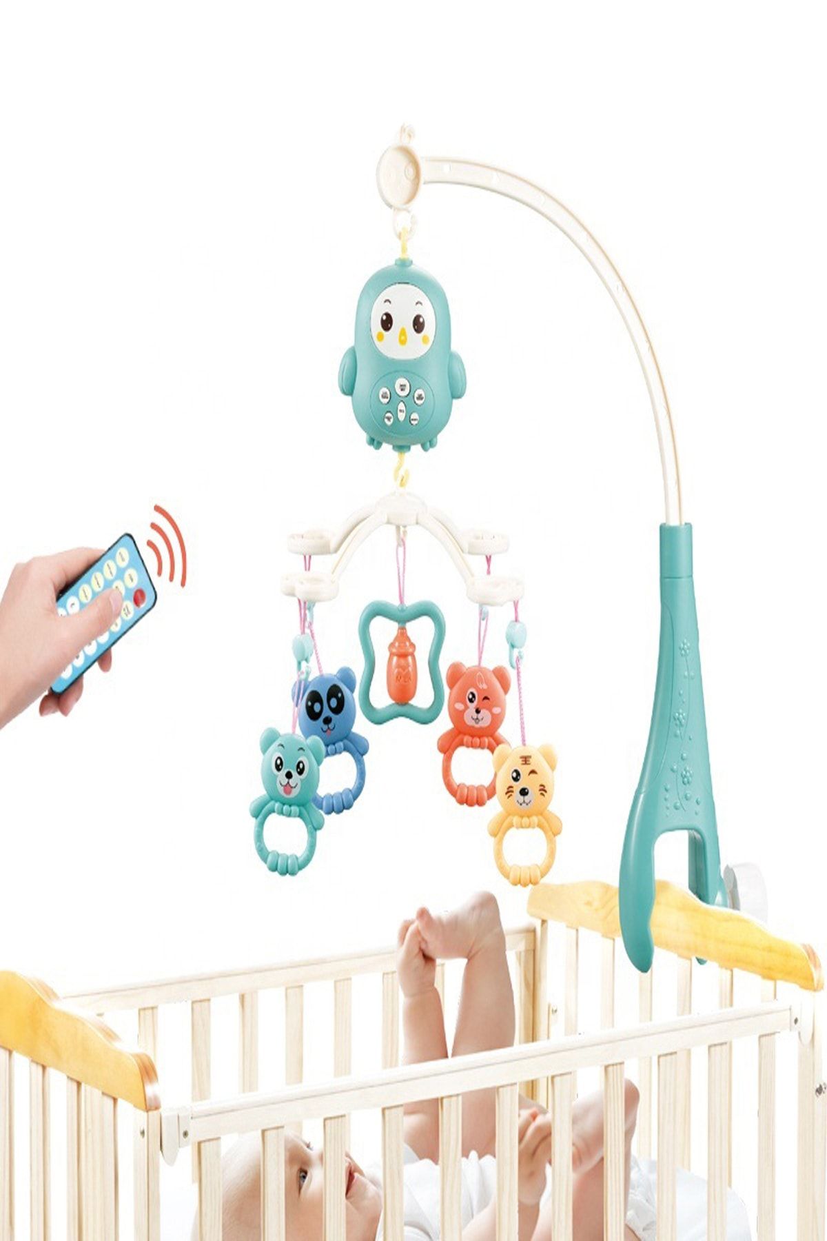BabyLondy Uzaktan Kumandalı Melodili Hayvan Figürlü Ses Ayarlı Beşik Dönencesi Uyku Yardımcısı