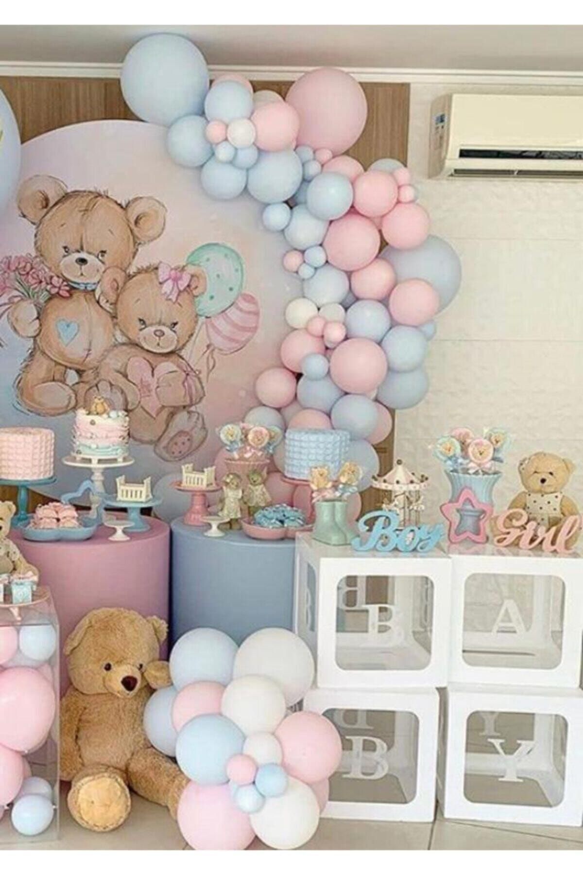 HTS STORE Makaron Mavi Pembe Balon Balon Zincir 100 Adet