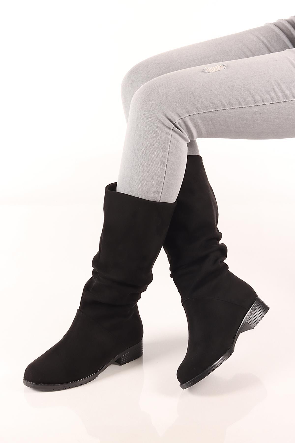 SOBY SHOES Kadın Günlük Süet Bağcıksız Diz Altı Bot Çizme Soby11070007