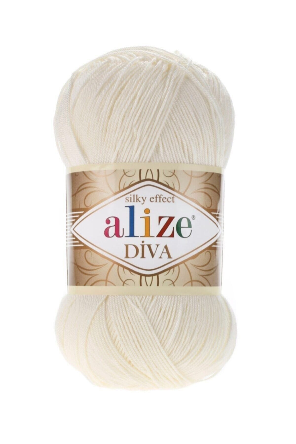 Alize ( 5 Adet ) Diva 62 Açık Krem El Örgü Iplikleri Yelek Bluz Tunik Ipliği Supla Şal Ipi