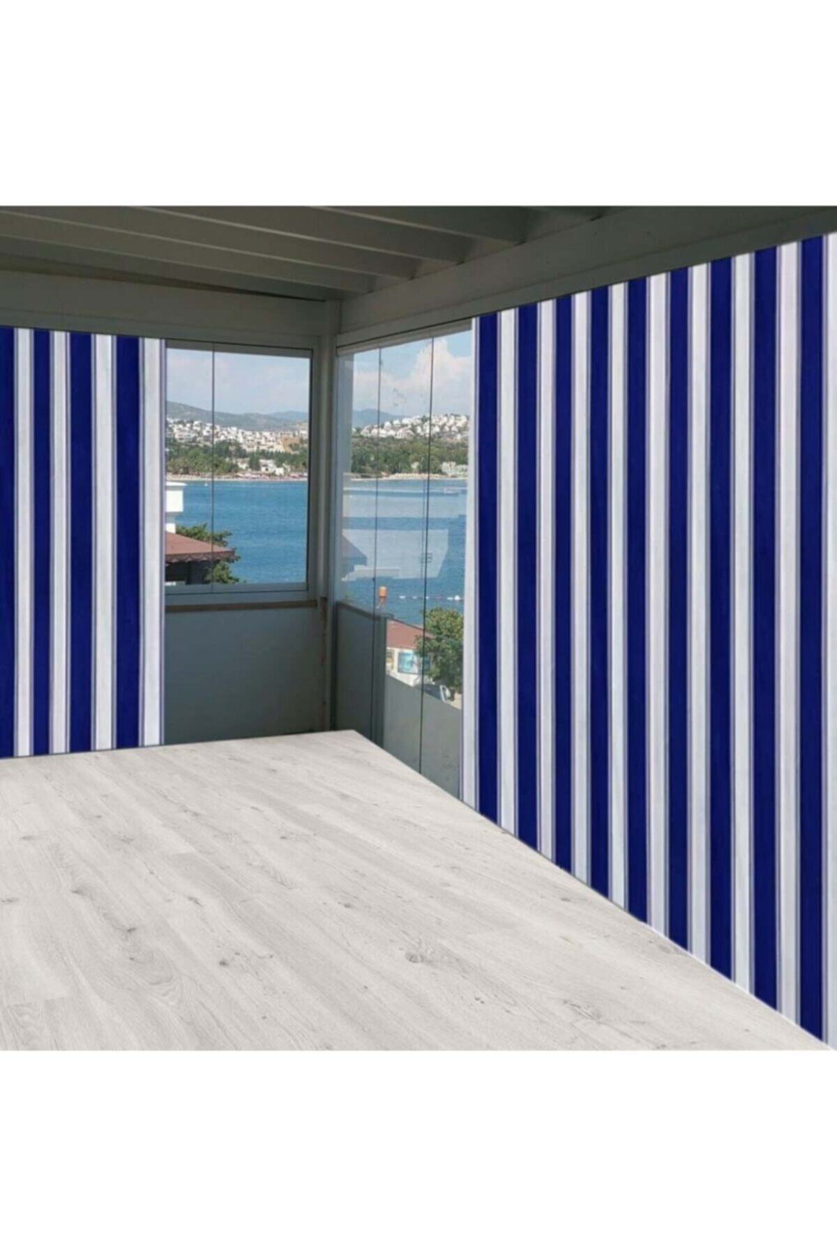 ceylan home Balkon Perdesi Mavi Beyaz Çizgili 525x250
