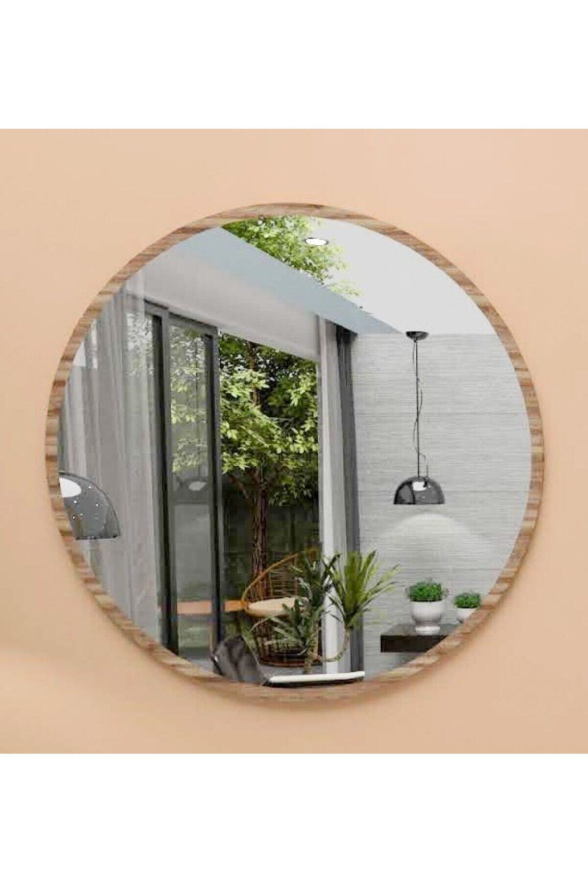 KLT Modüler Dekoratif Yuvarlak Ayna Ceviz Banyo Salon Antre Hol Mutfak Duvar Ofis Banyo Wc