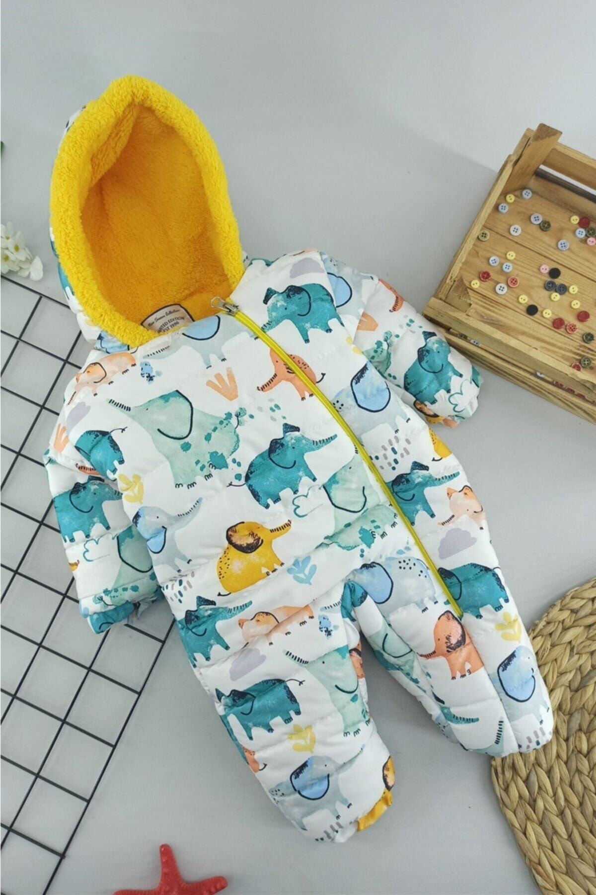 RC CRISPY Sarı Fil Desen Bebek Kozmonot Astronot Tulum 6-12- 18 Ay