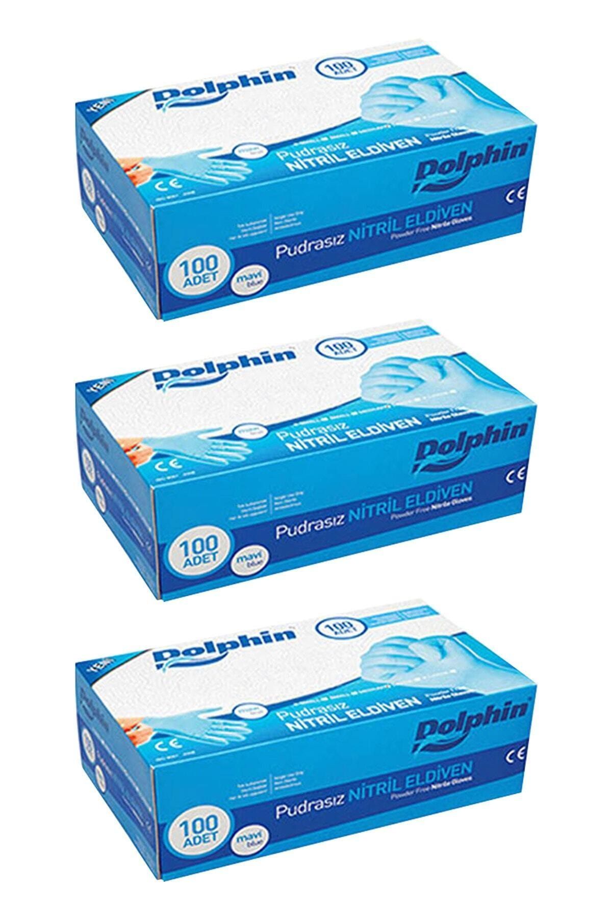 Dolphin Mavi Nitril Eldiven Pudrasız (l) 100lü Paket 3 Adet