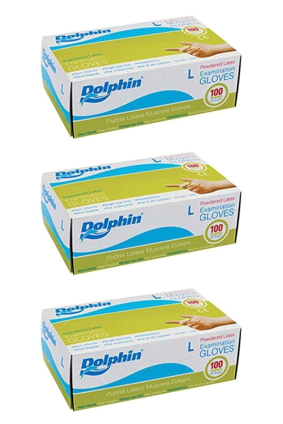Dolphin Pudralı Latex Eldiven L Beden 3'lü Paket