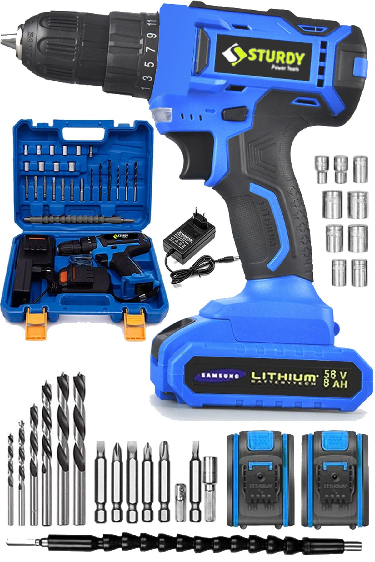 Sturdy Japon Technology 58v8ah Particular Seri Metal Şanzuman Şarjlı Çift Akülü Vidalama 27prç Uç Setli