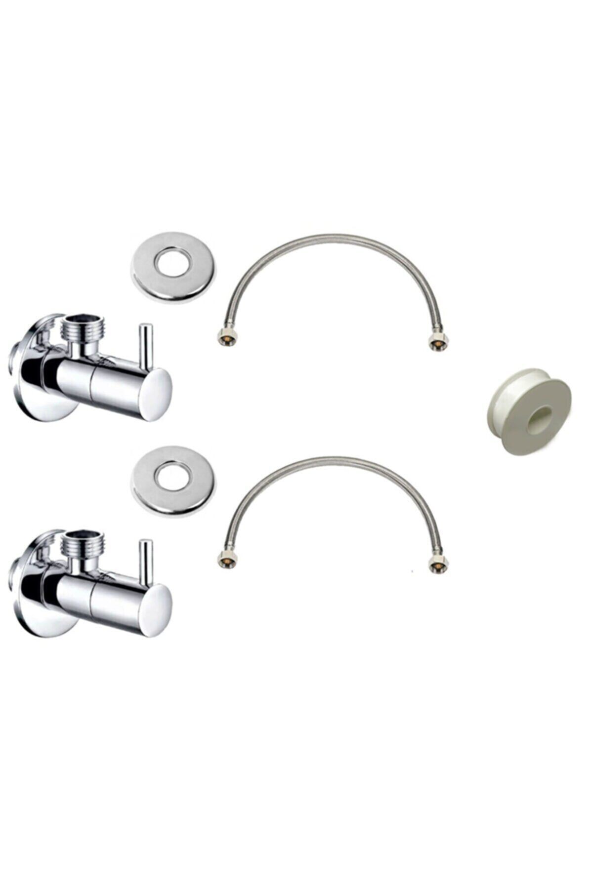 Beyazsu Taharet Musluğu 2 Adet Pirinç Aç Kapa Ara Musluğu Ve 70 Cm 2 Adet Klozet Spiral Teflon Bant Hediye