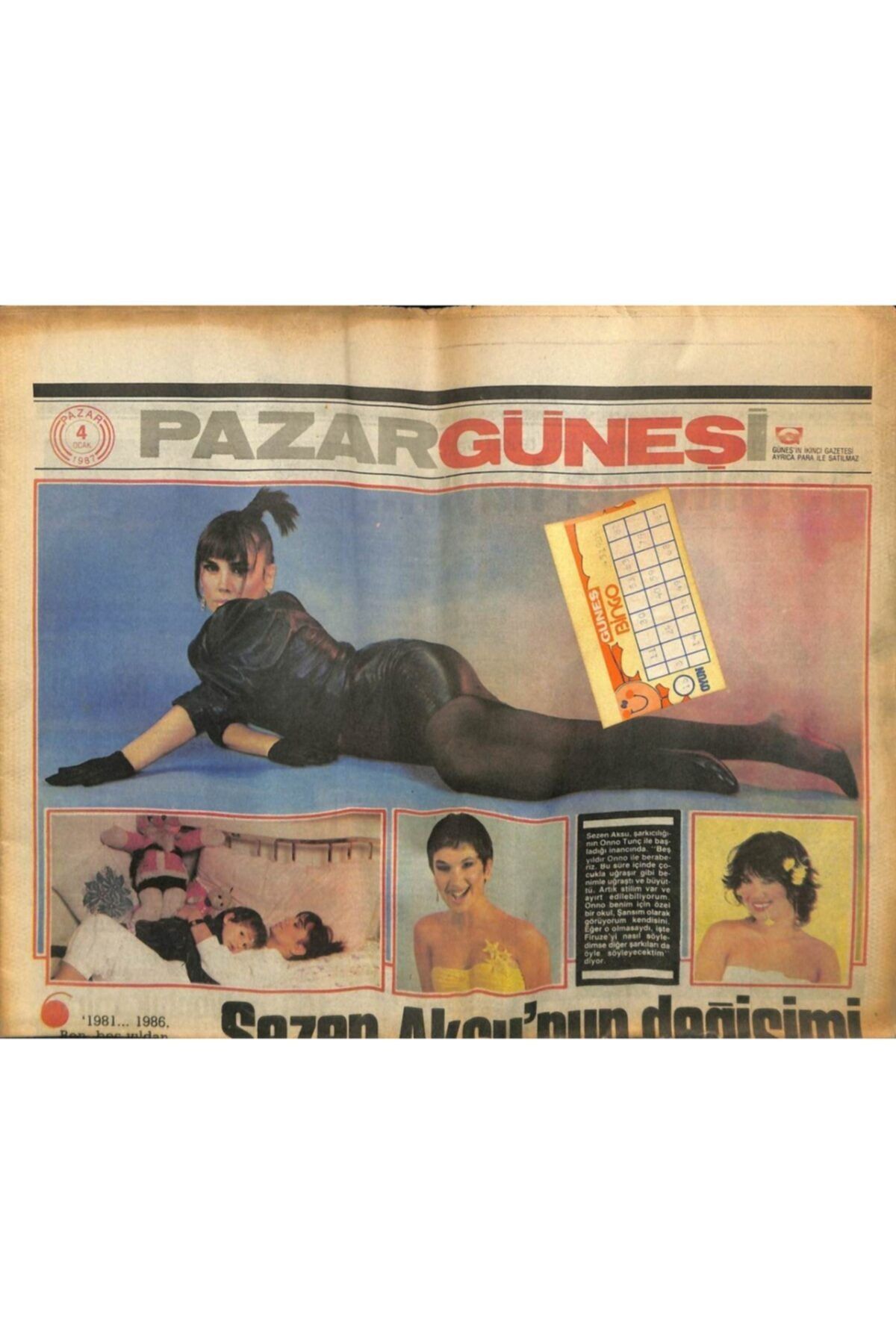 Gökçe Koleksiyon Güneş Gazetesi 4 Ocak 1987 - Sezen Aksu'nun Değişimi Gz61620