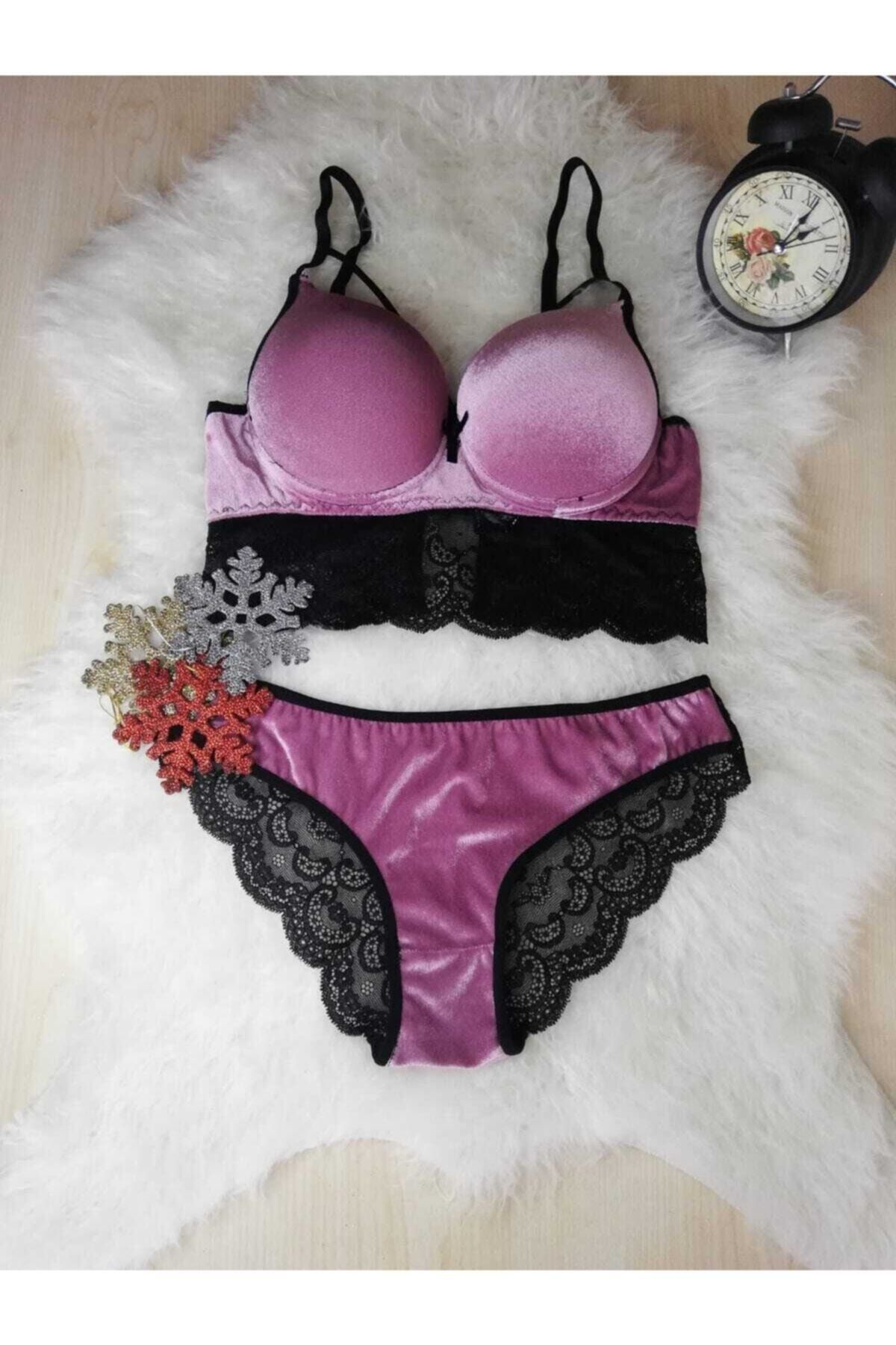 DRN CL Kadife Çapraz Ipli Push-up Dolgulu Takım