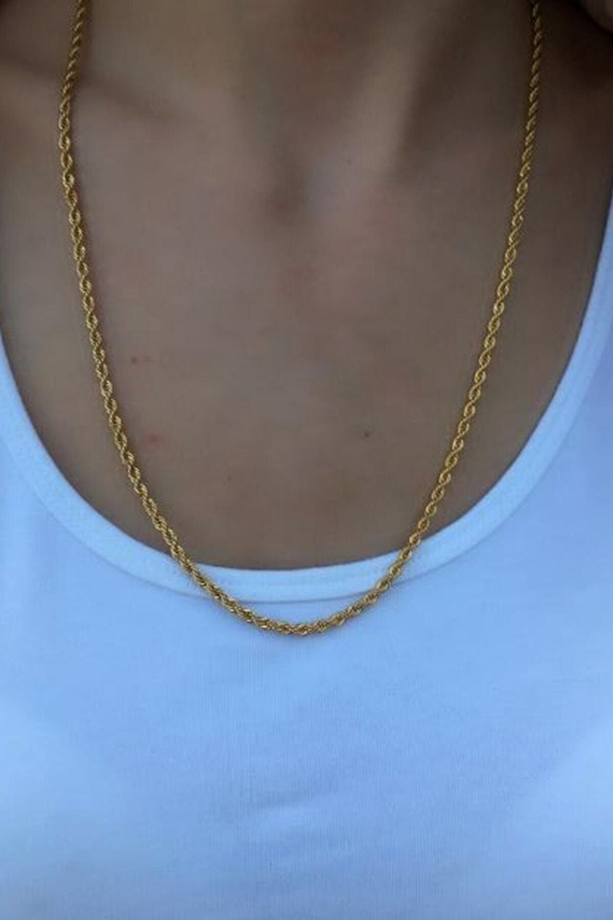 Serpil Jewellery Kadın Altın Sarısı Çelik Gold 60 Cm Uzunluğunda Burgu Zincir