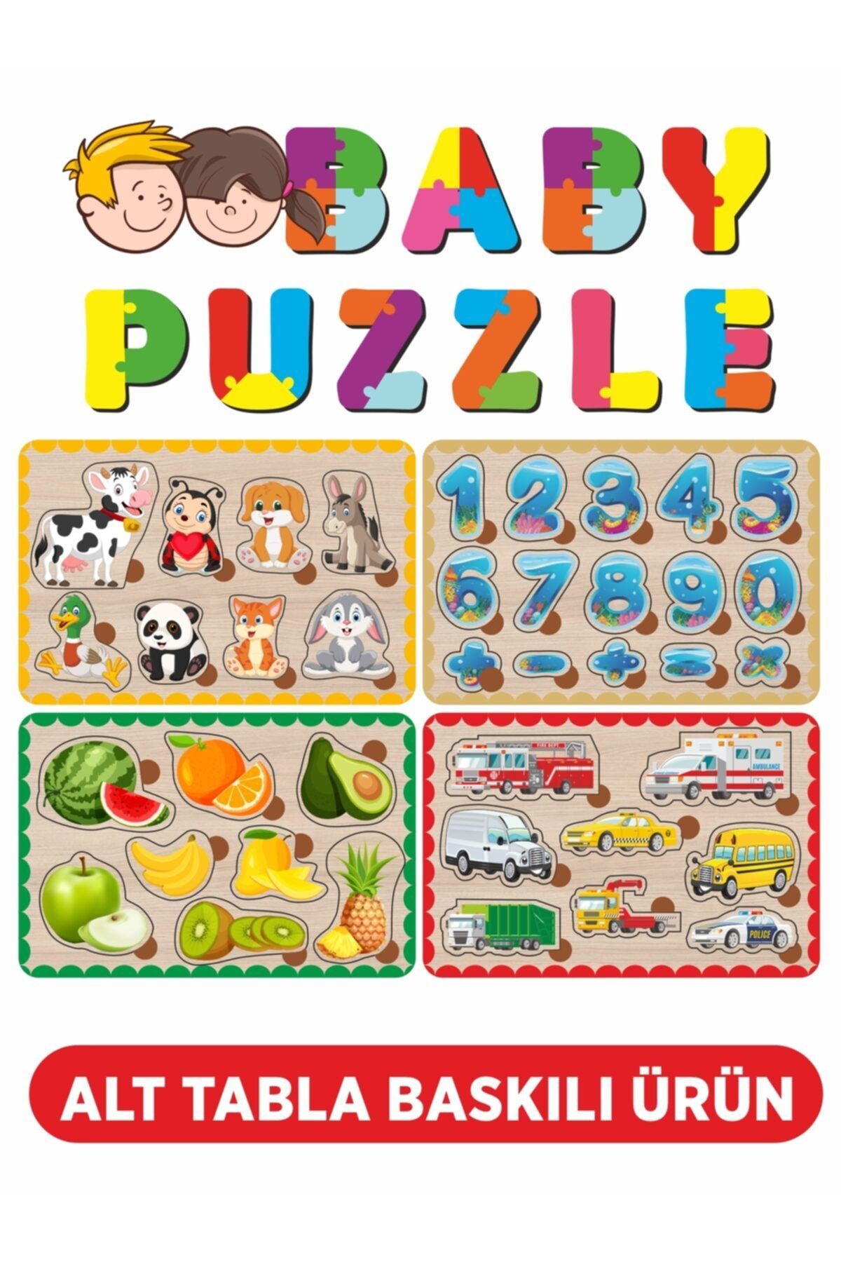 LİPYOS Sevimli Hayvanlar, Taşıtlar, Rakamlar Ve Meyveler 4'lü Set Bul-tak Ahşap Puzzle