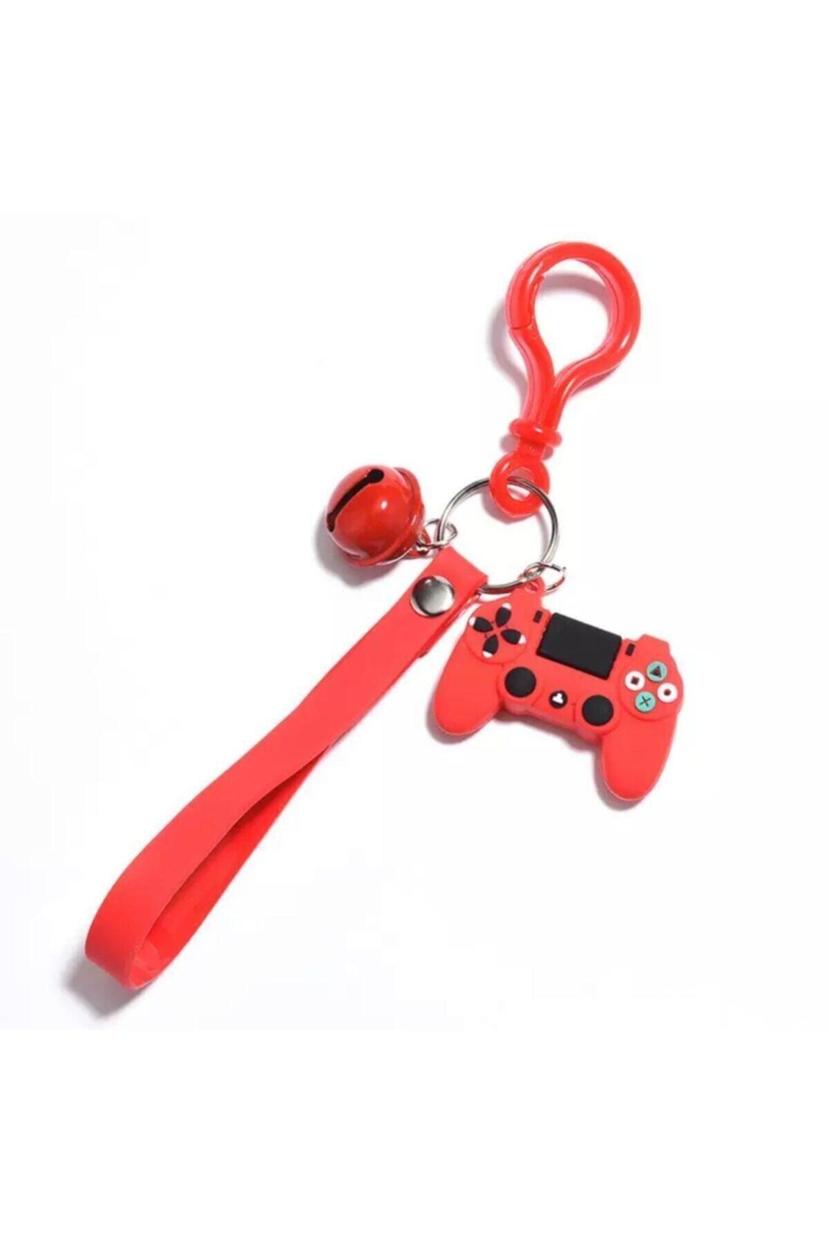 QUEEN AKSESUAR Playstation Zilli Konsol Joystick Anahtarlık Kırmızı