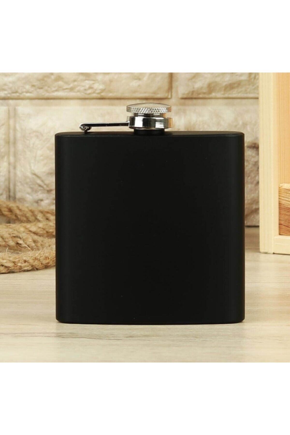 Gezginimport Paslanmaz Çelik Matara Siyah 7 Oz ( 207 Ml ) Içki Viski Konyak Alkol Şişesi