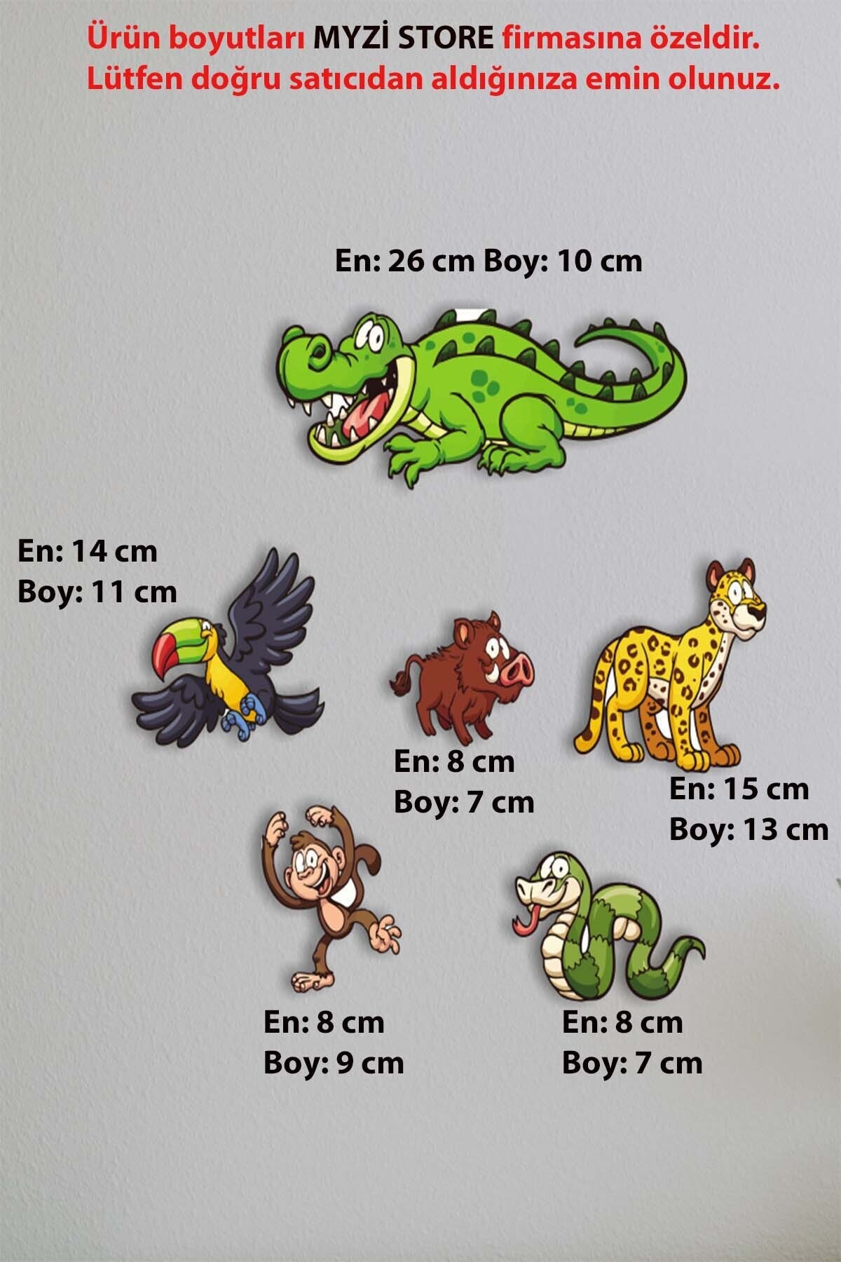 MYZİ STORE Hayvan Figürlü Ahşap Duvar Süsü-sitikır-stıcker-timsah-papağan-domuz-maymun-yılan-çocuk Odası Duvar