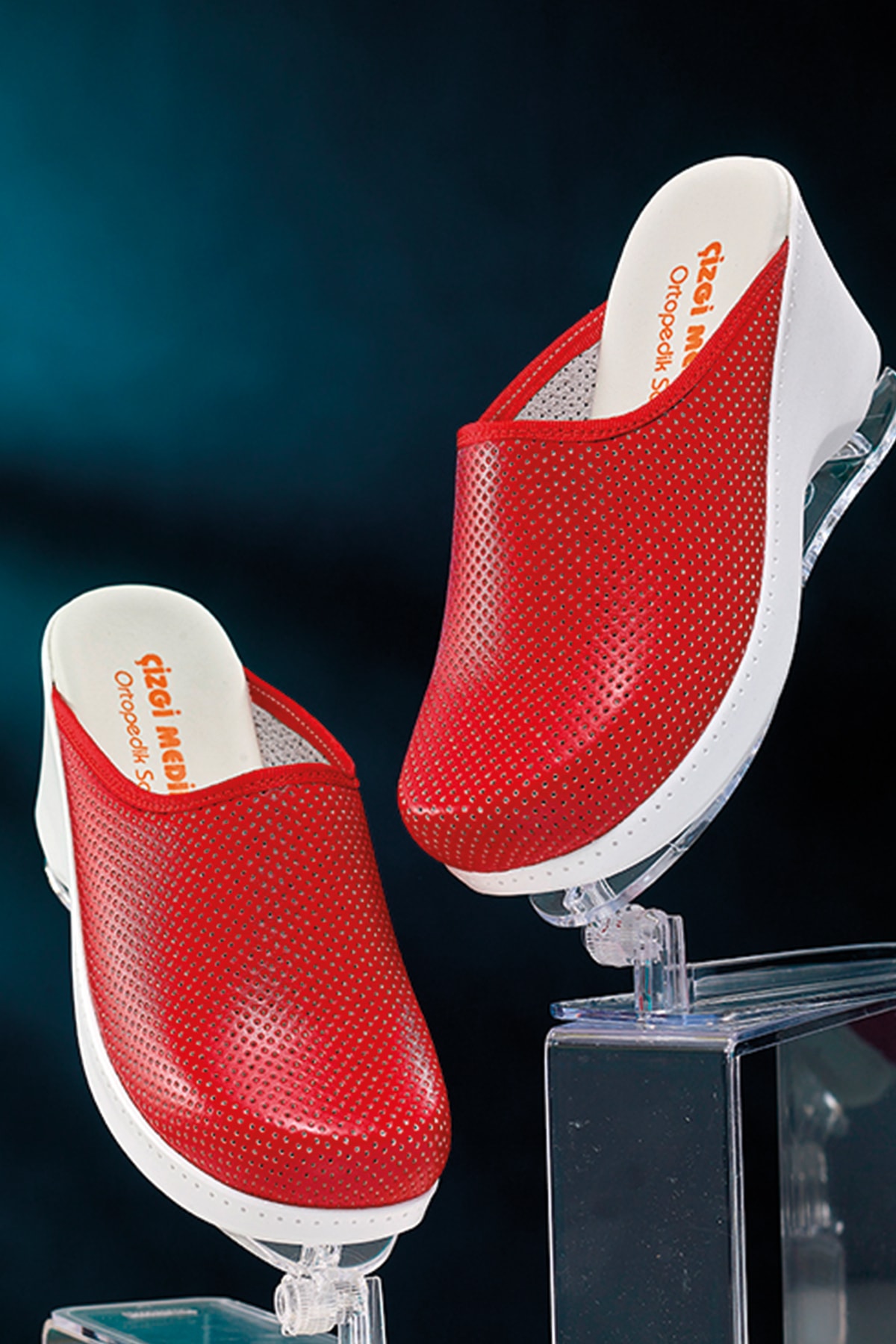 ÇİZGİ MEDİKAL Özel Yüksek Taban Kırmızı Sabo Terlik Ortopedik Doktor Hemşire Hastane Terliği