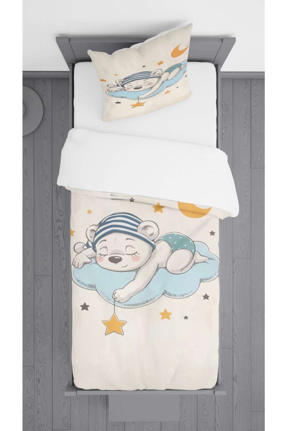 Ziu Kids Uyuyan Ayıcık Desenli Süet Dokulu Dekoratif Yatak Örtüsü Ve Yastık Kılıfı 140x220