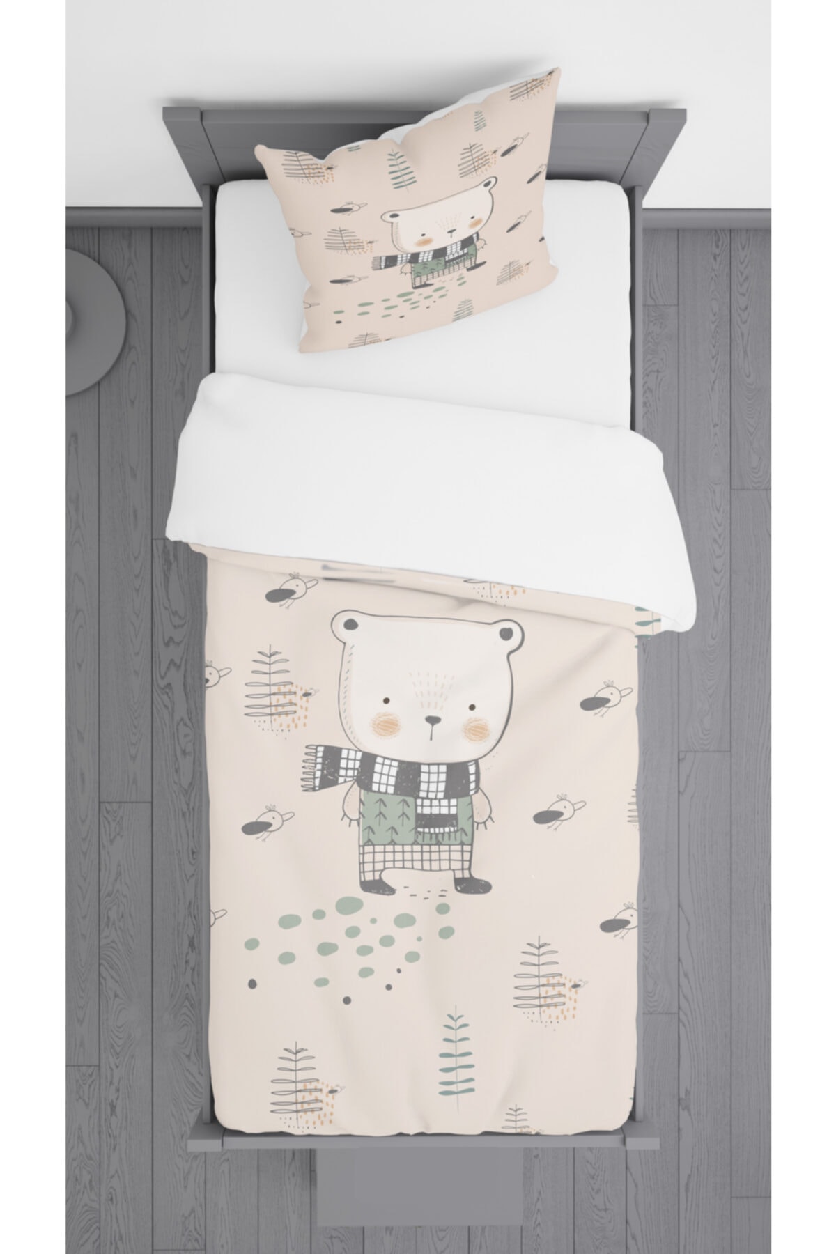 Ziu Kids Atkılı Ayıcık Desenli Süet Dokulu Dekoratif Yatak Örtüsü Ve Yastık Kılıfı 140x220